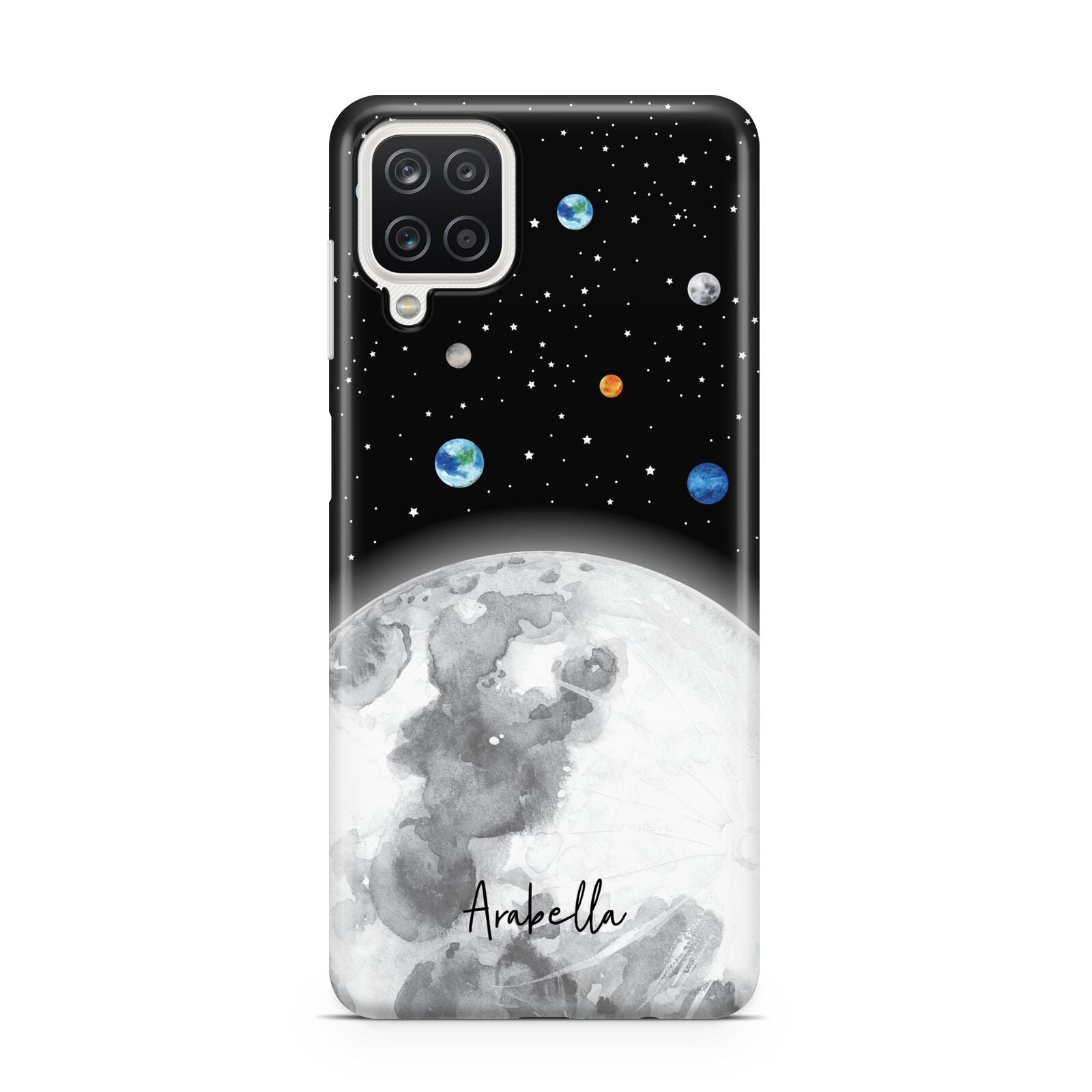 Watercolour Close up Moon with Name Samsung A12 Case