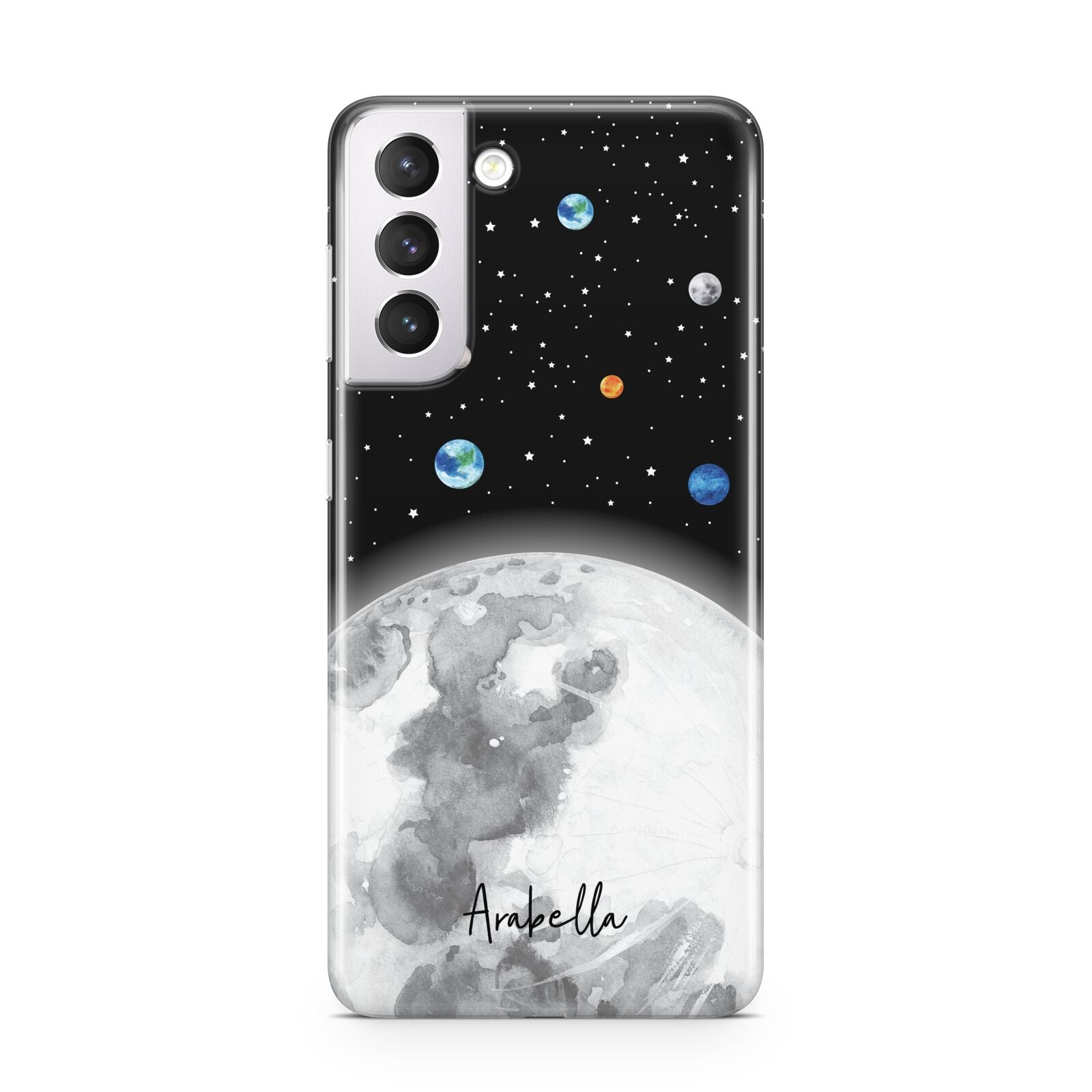 Watercolour Close up Moon with Name Samsung S21 Case