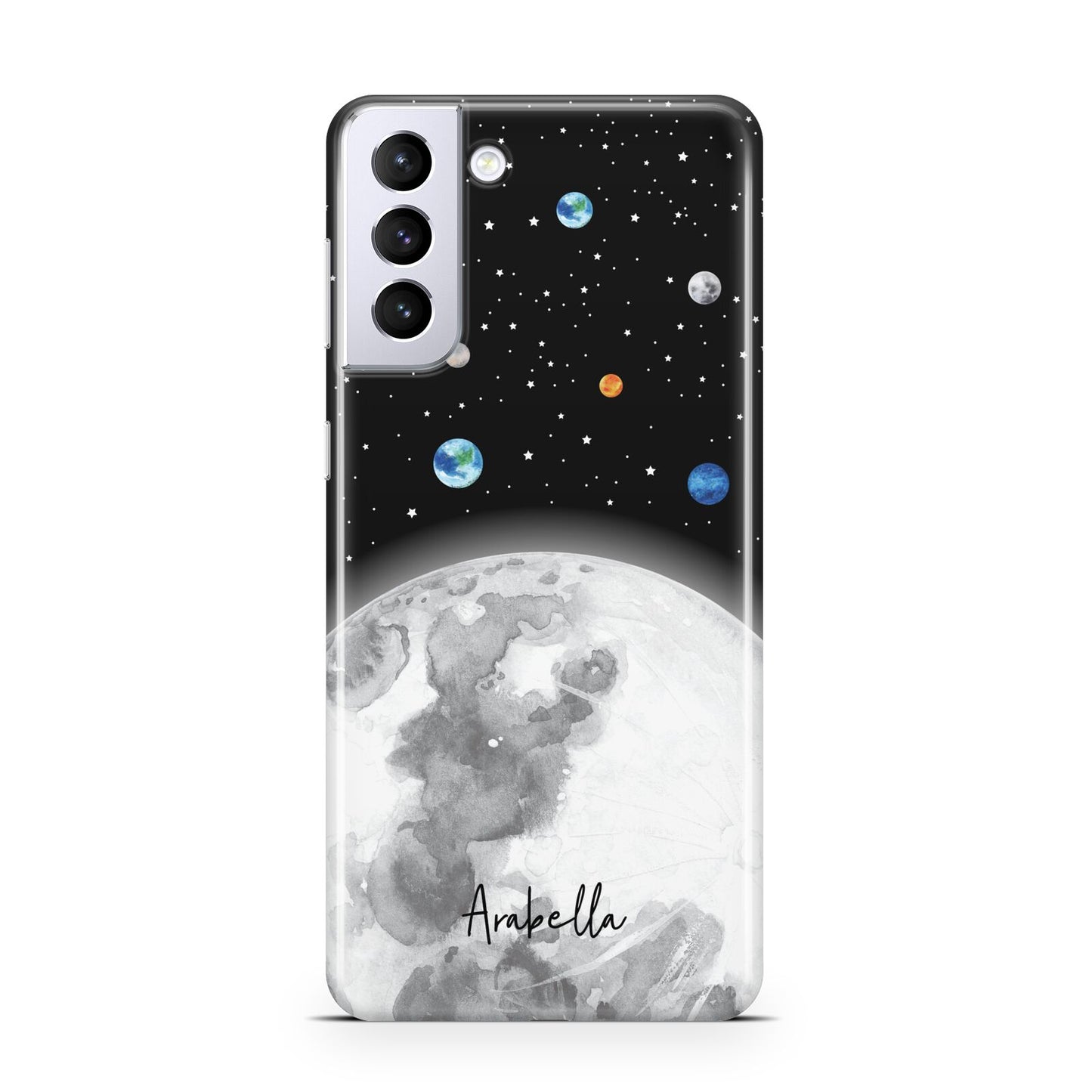 Watercolour Close up Moon with Name Samsung S21 Plus Case