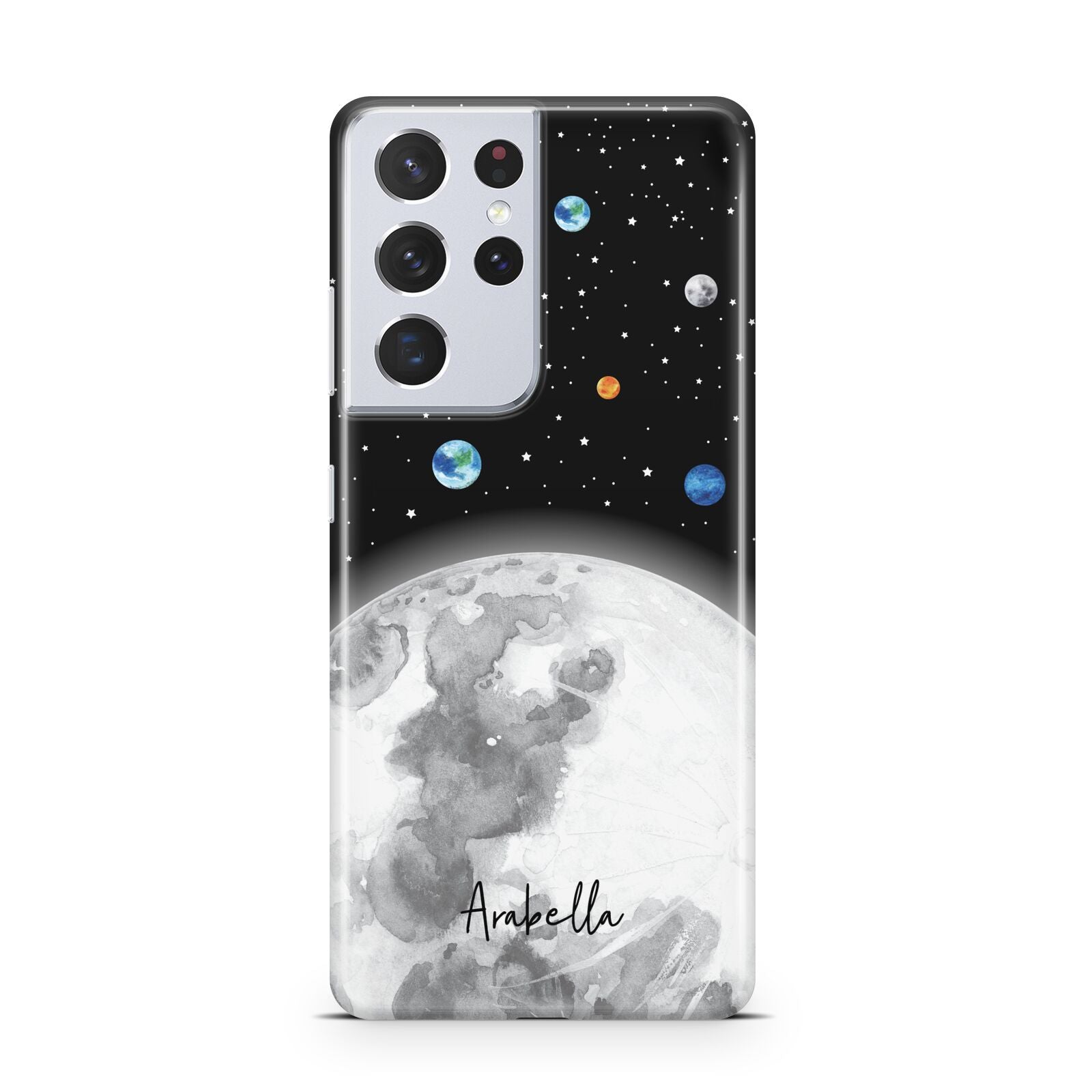 Watercolour Close up Moon with Name Samsung S21 Ultra Case