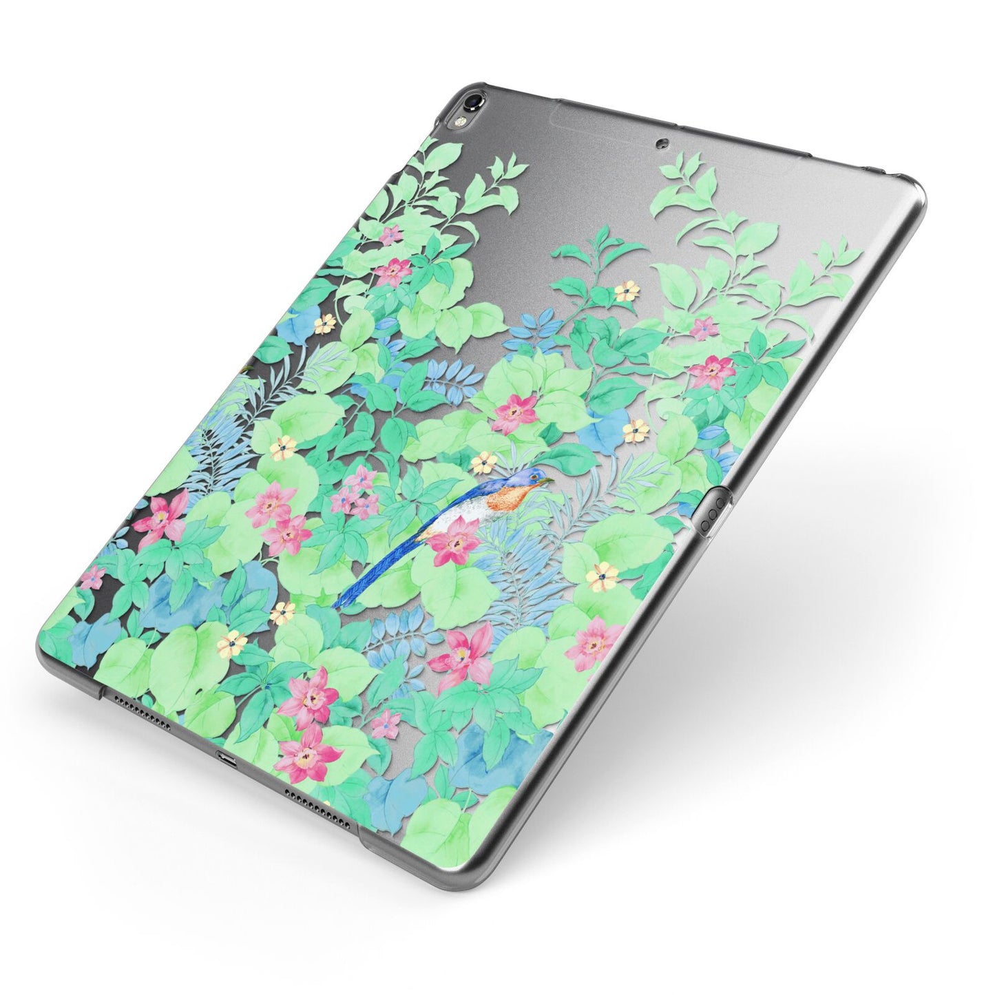 Watercolour Floral Apple iPad Case on Grey iPad Side View