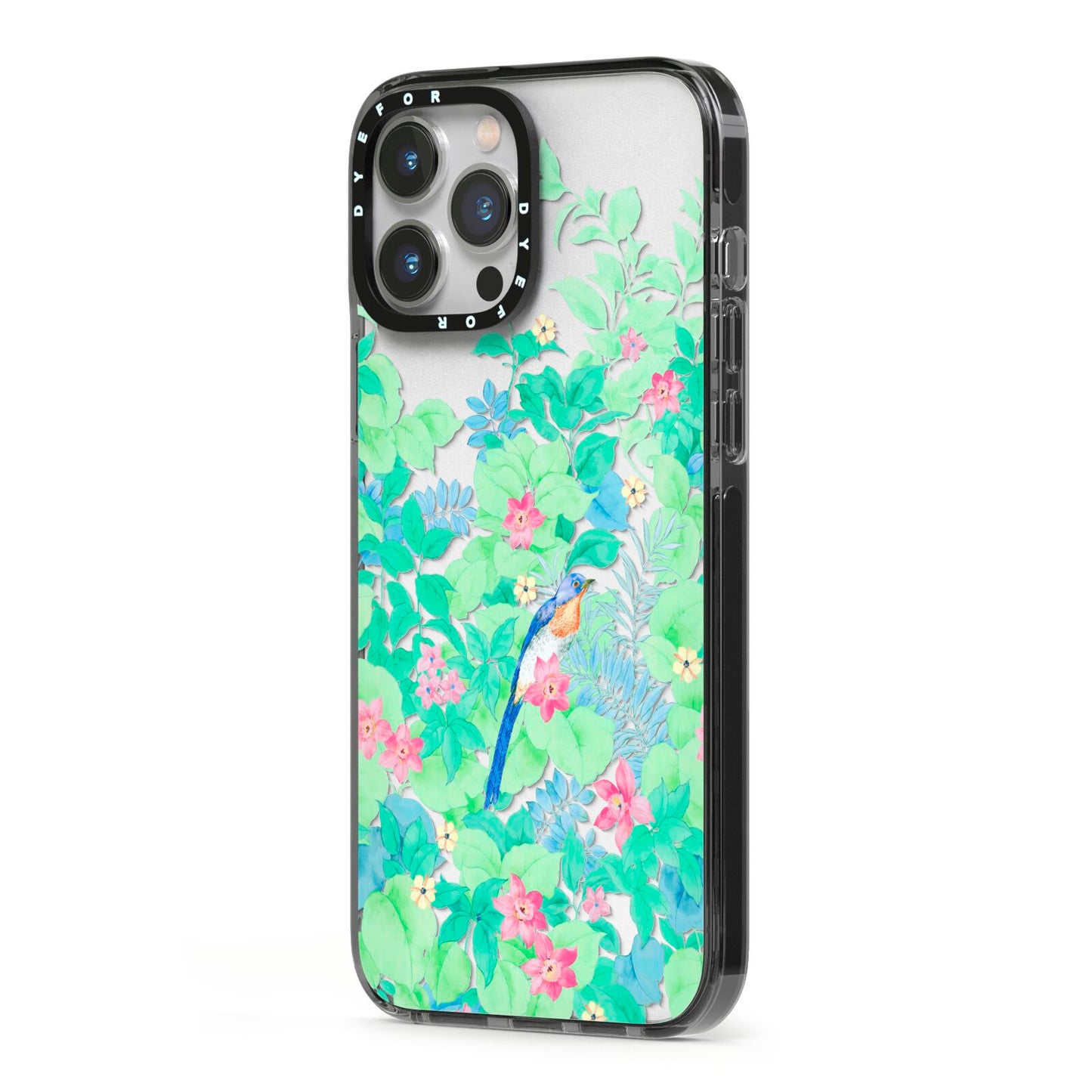 Watercolour Floral iPhone 13 Pro Max Black Impact Case Side Angle on Silver phone