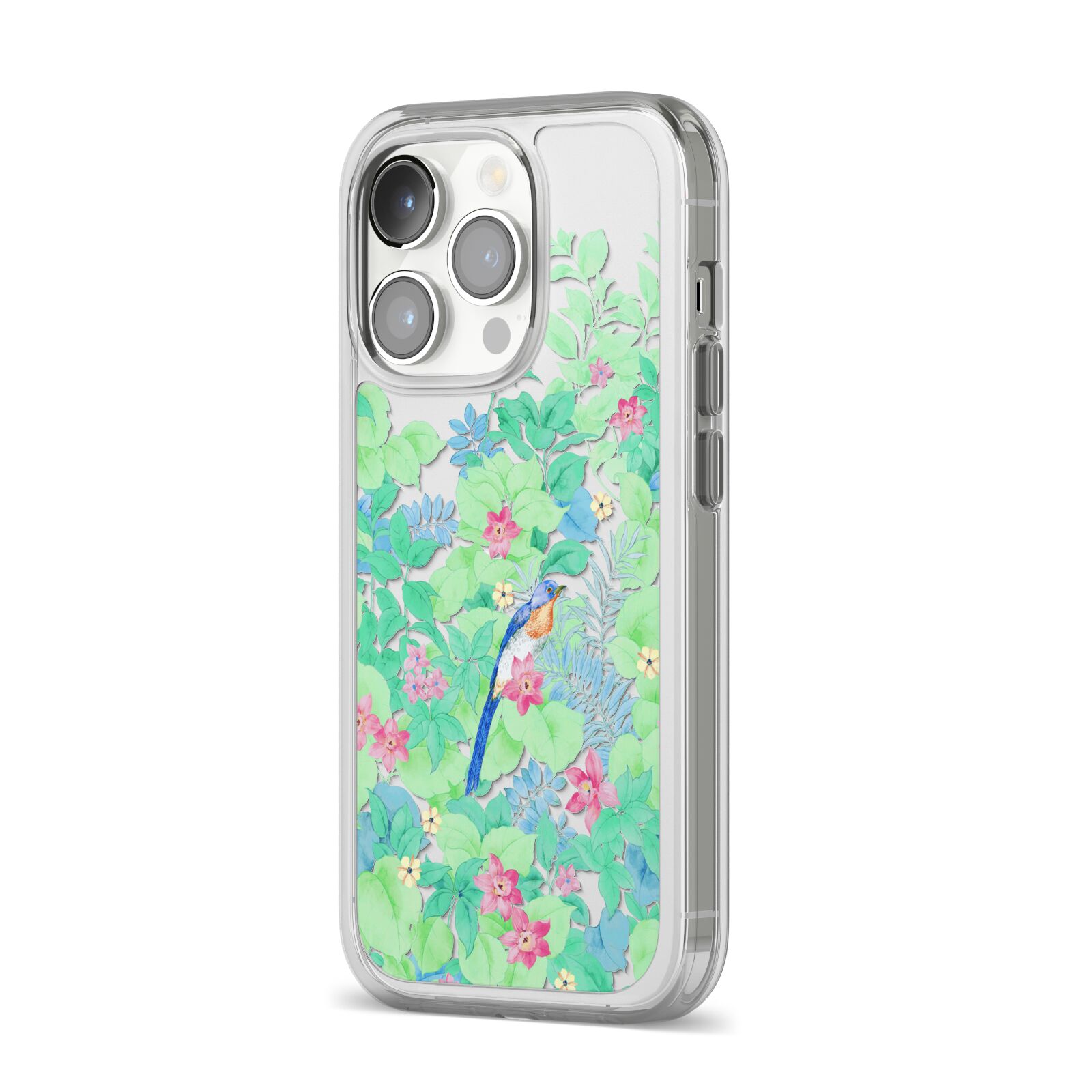 Watercolour Floral iPhone 14 Pro Clear Tough Case Silver Angled Image