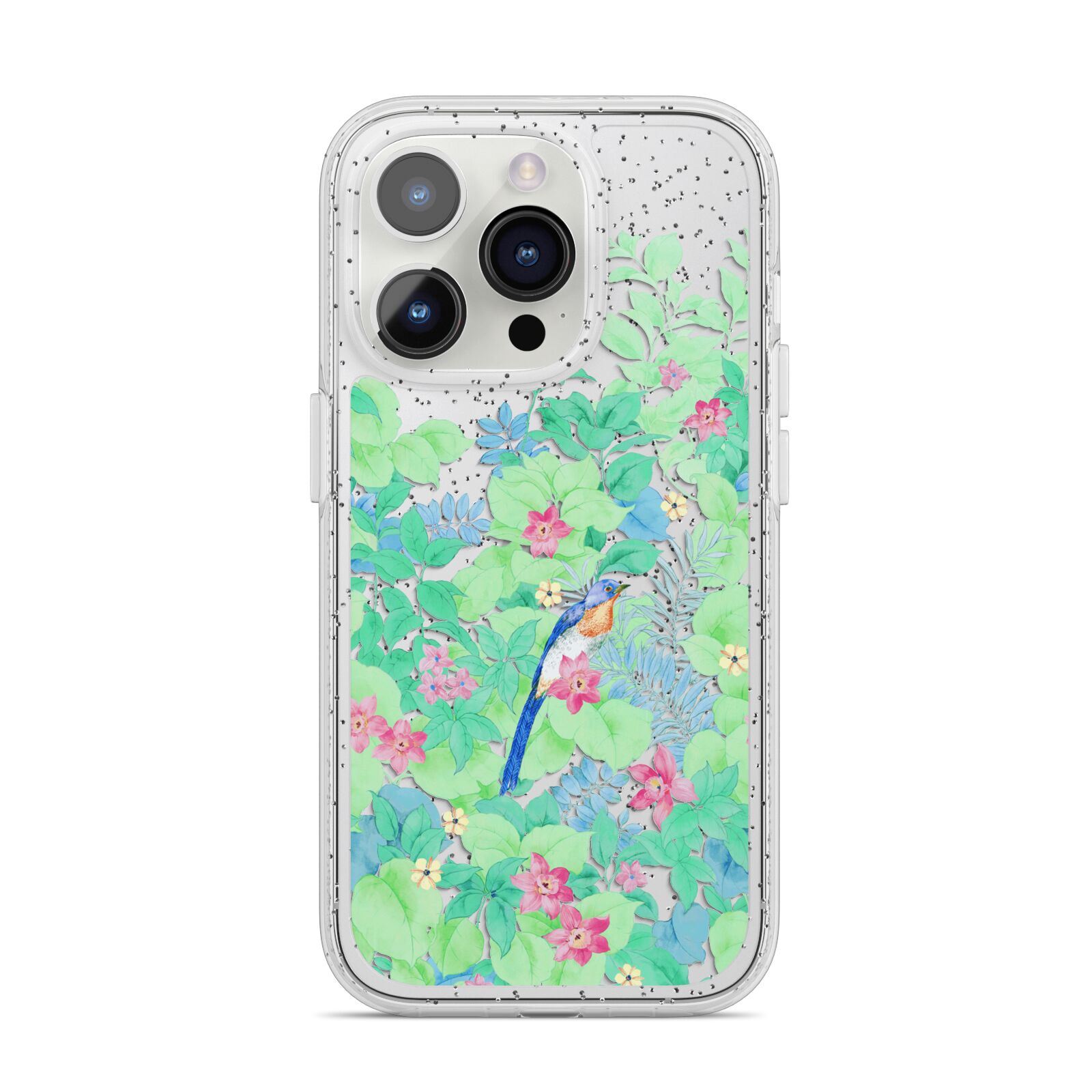 Watercolour Floral iPhone 14 Pro Glitter Tough Case Silver