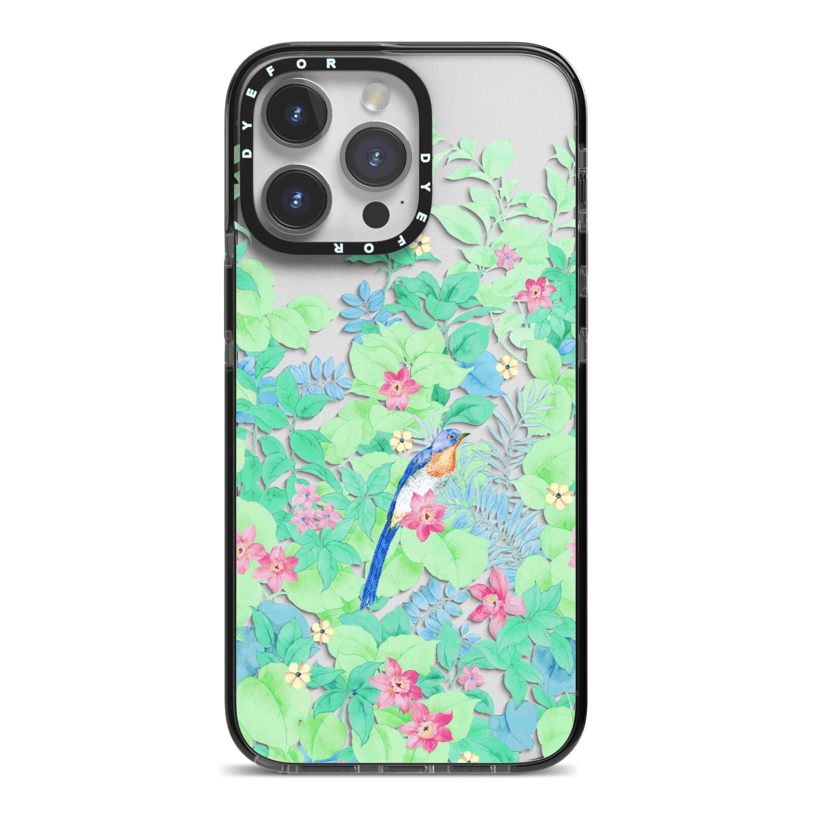 Watercolour Floral iPhone 14 Pro Max Black Impact Case on Silver phone