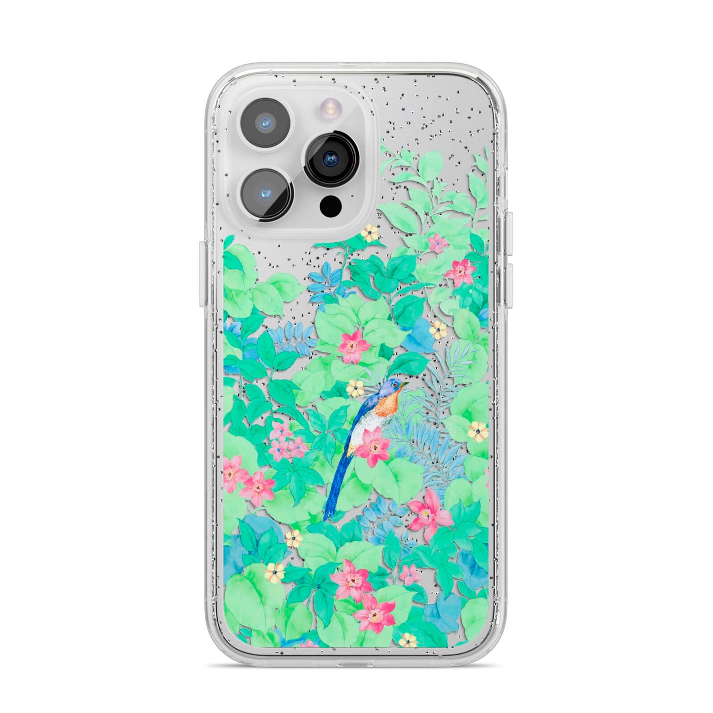 Watercolour Floral iPhone 14 Pro Max Glitter Tough Case Silver