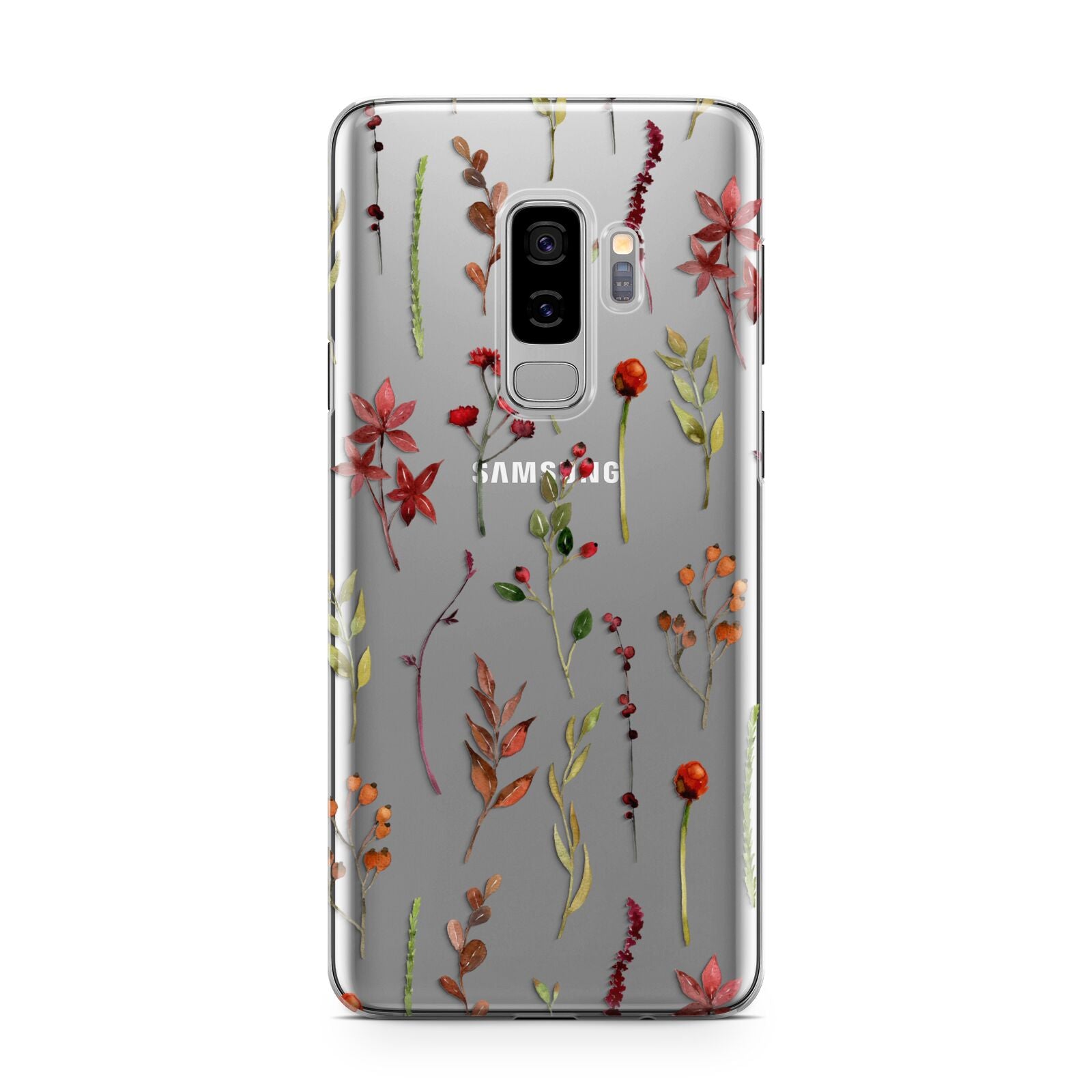 Watercolour Flowers and Foliage Samsung Galaxy S9 Plus Case on Silver phone