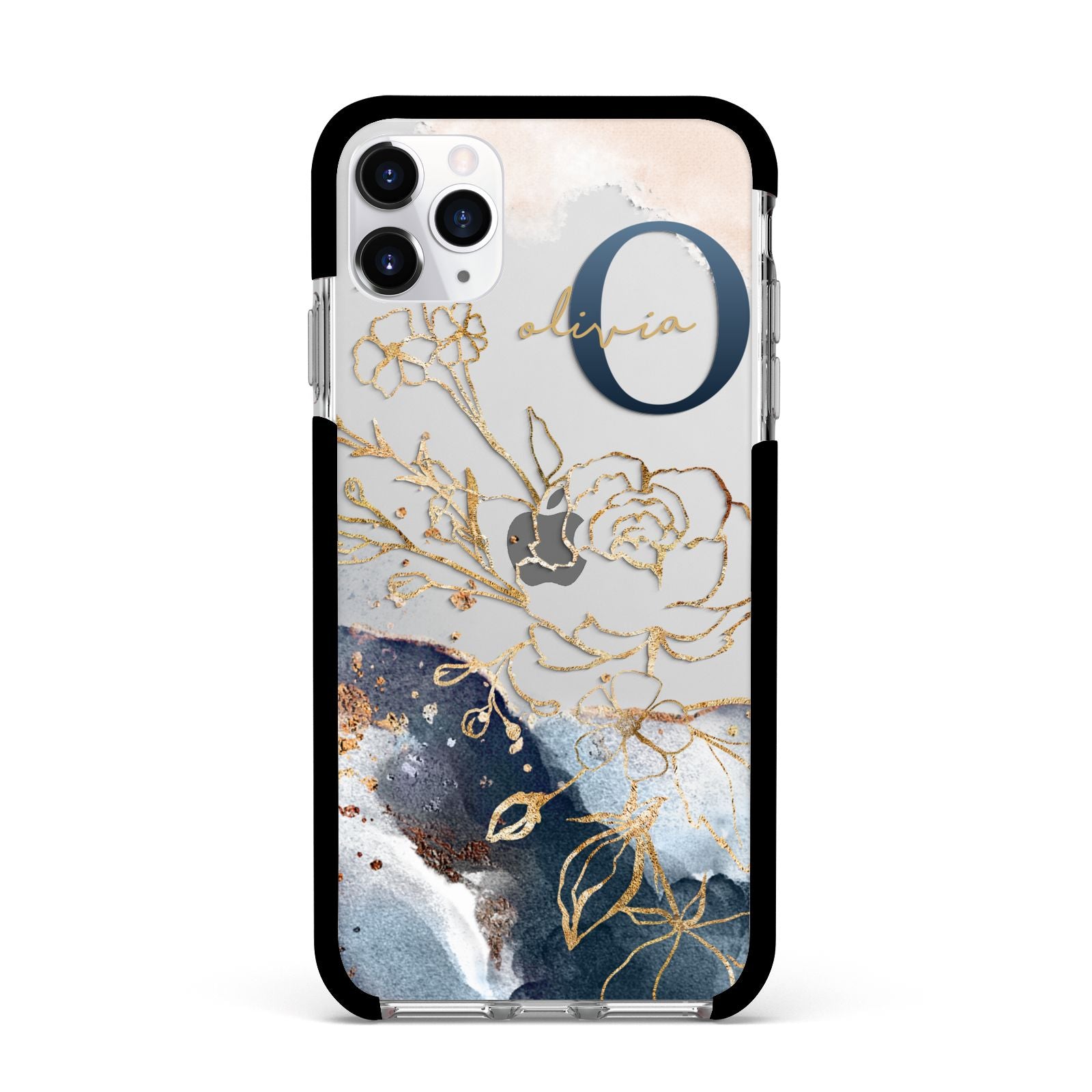 Watercolour Monogram Apple iPhone 11 Pro Max in Silver with Black Impact Case