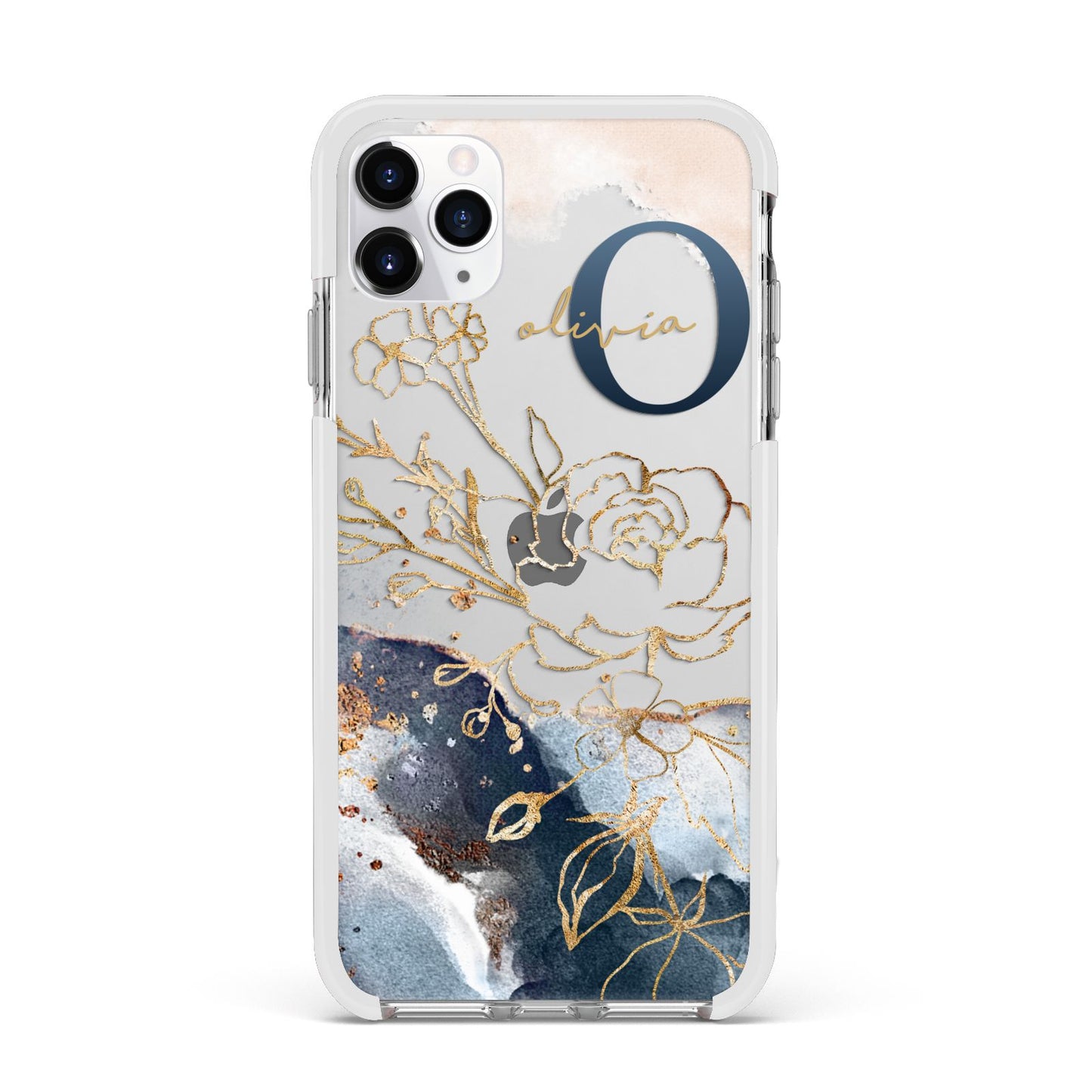 Watercolour Monogram Apple iPhone 11 Pro Max in Silver with White Impact Case