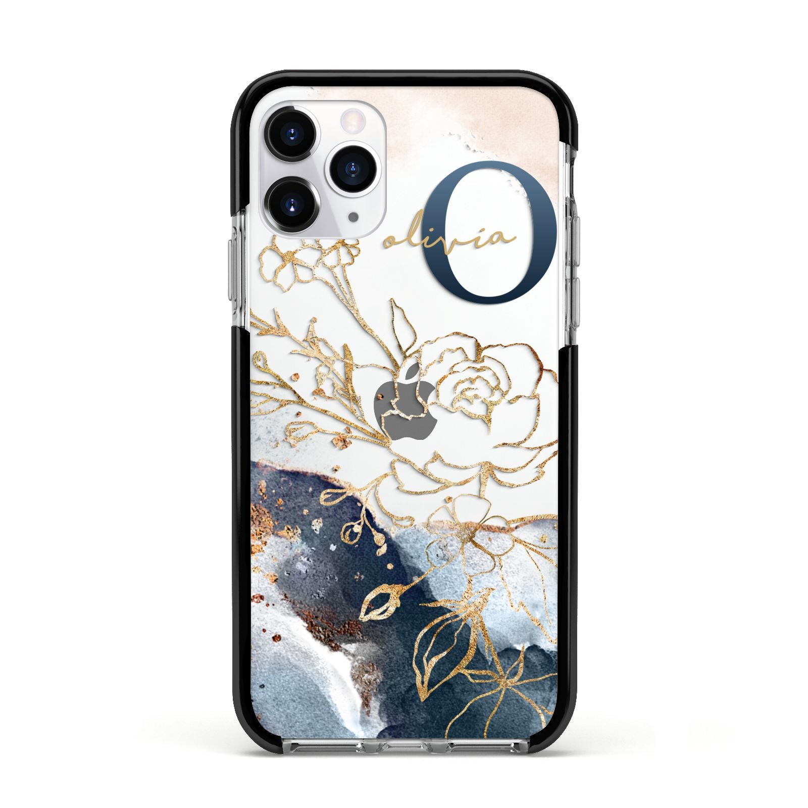 Watercolour Monogram Apple iPhone 11 Pro in Silver with Black Impact Case