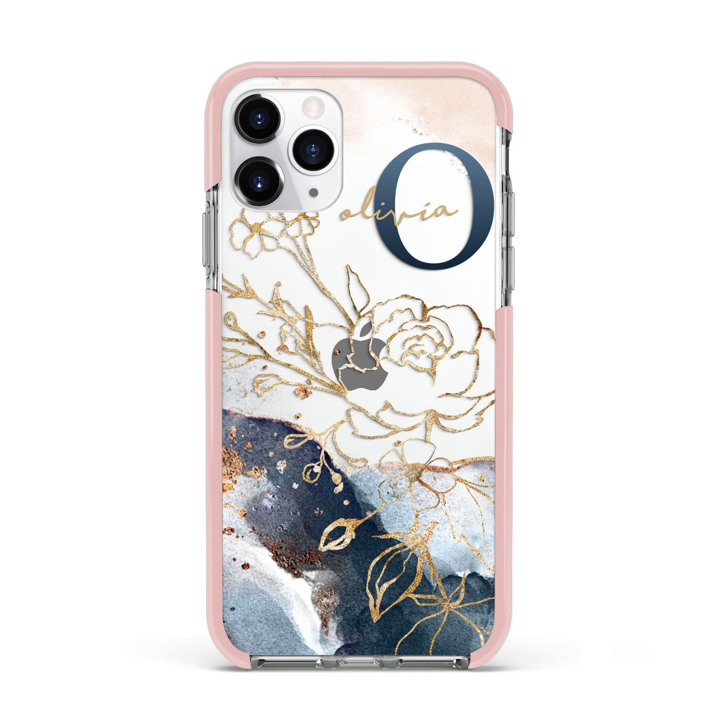 Watercolour Monogram Apple iPhone 11 Pro in Silver with Pink Impact Case