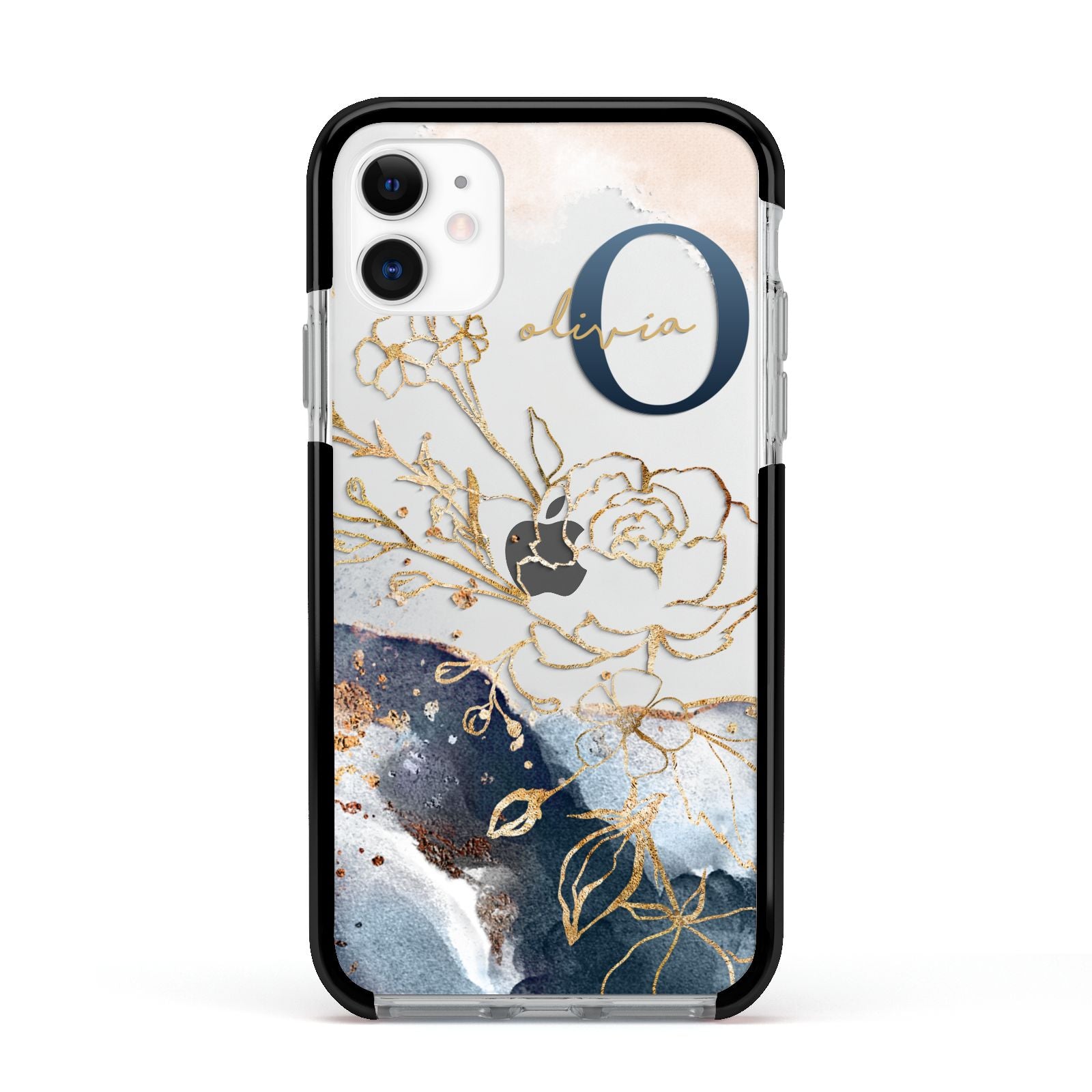 Watercolour Monogram Apple iPhone 11 in White with Black Impact Case