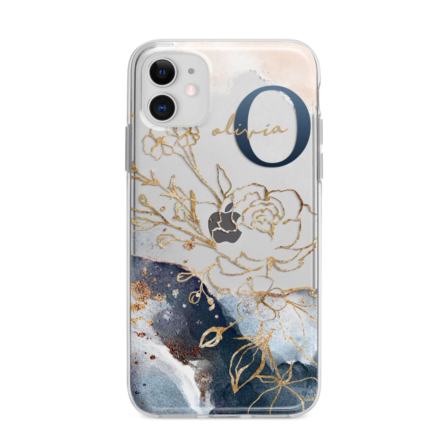 Watercolour Monogram Apple iPhone 11 in White with Bumper Case