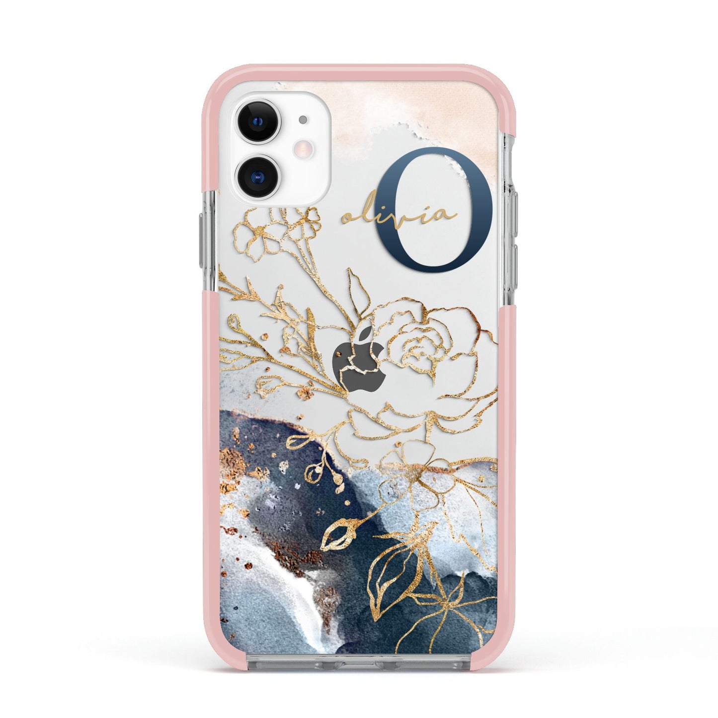 Watercolour Monogram Apple iPhone 11 in White with Pink Impact Case