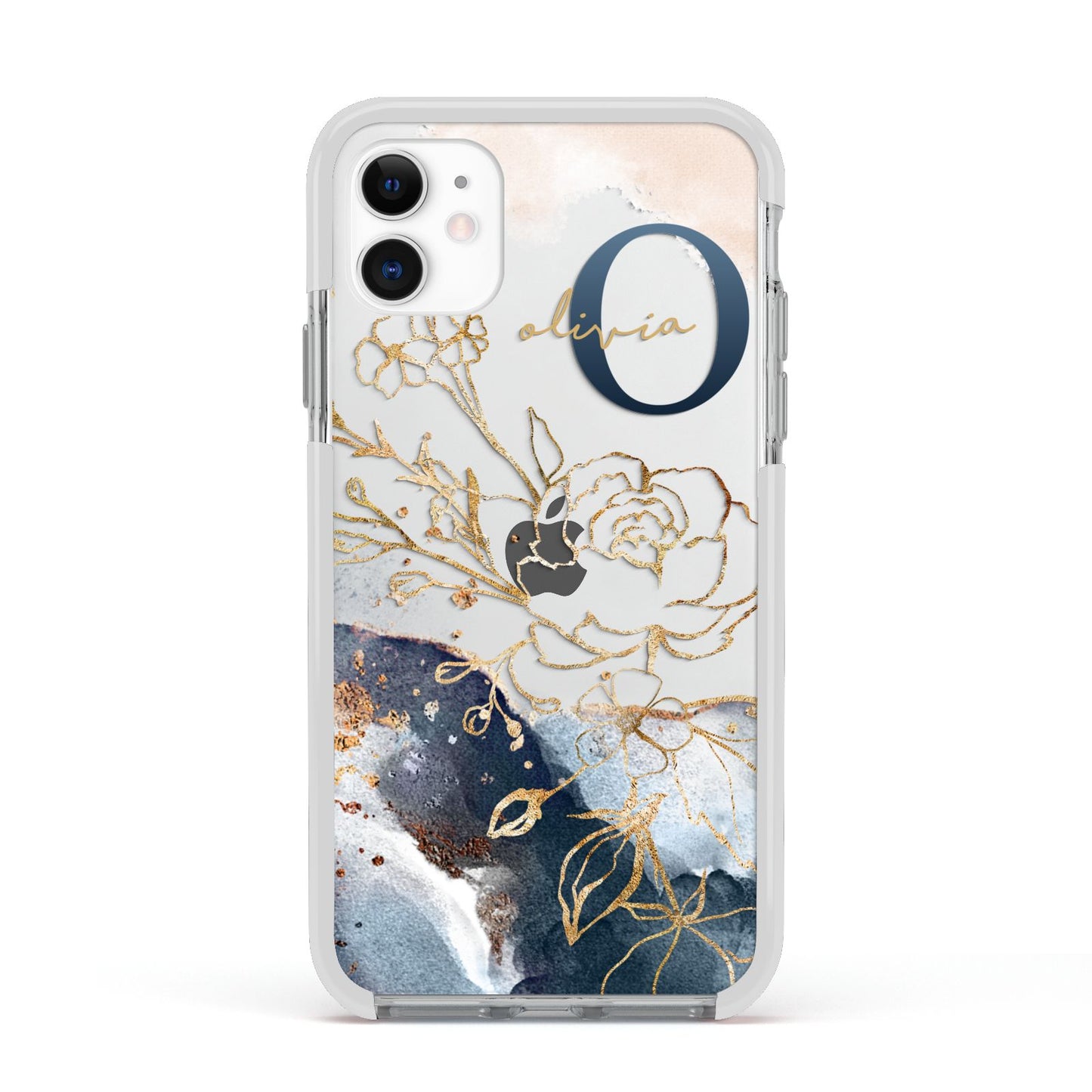 Watercolour Monogram Apple iPhone 11 in White with White Impact Case