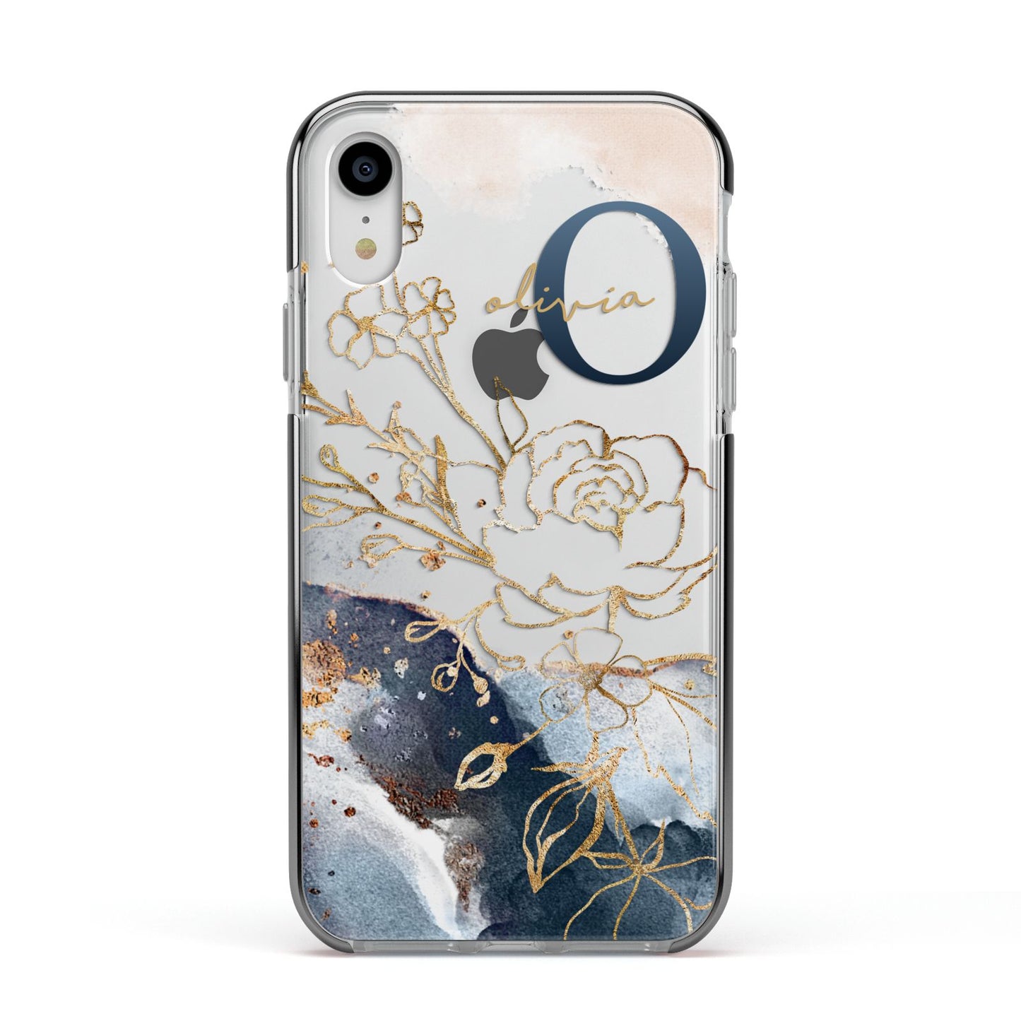 Watercolour Monogram Apple iPhone XR Impact Case Black Edge on Silver Phone