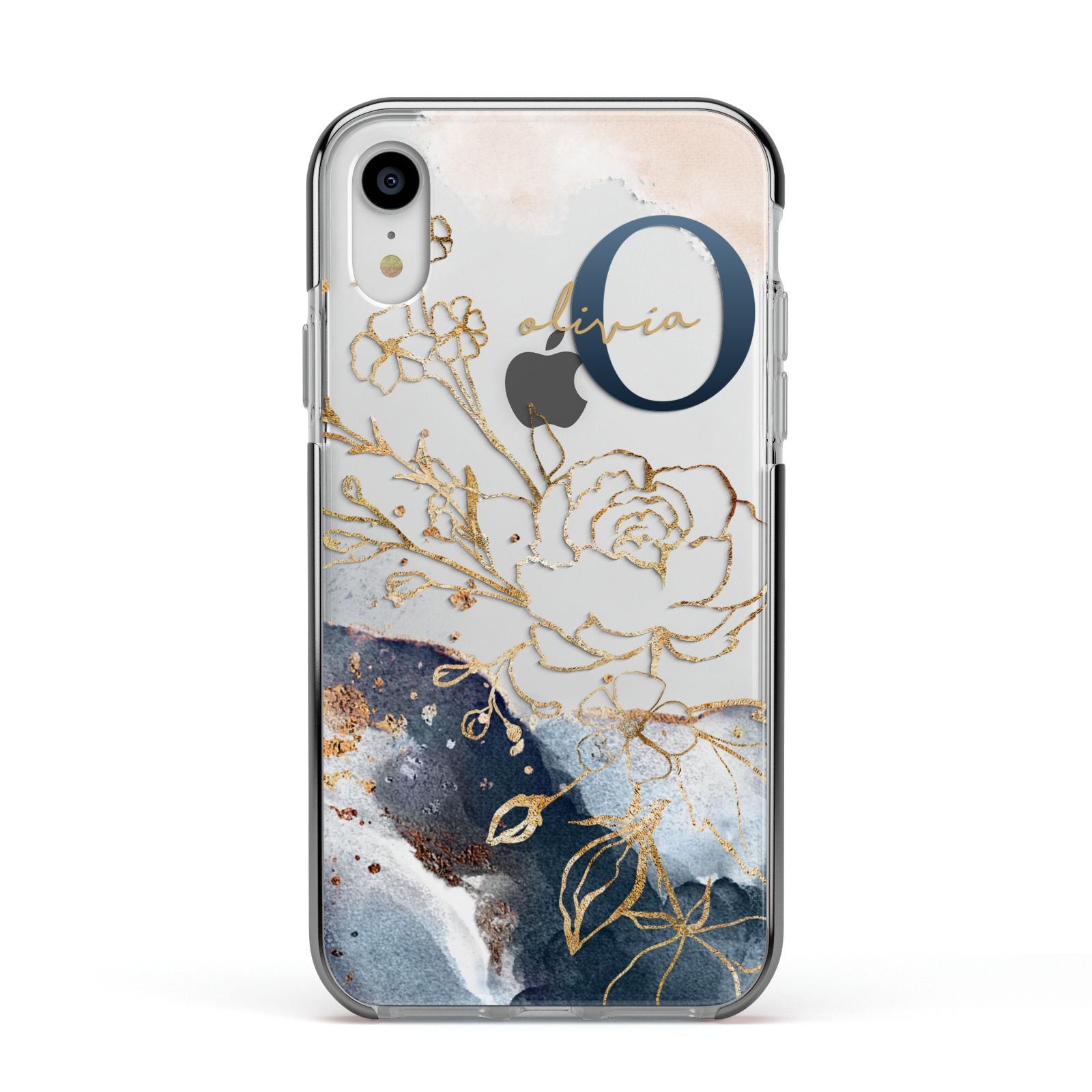 Watercolour Monogram Apple iPhone XR Impact Case Black Edge on Silver Phone