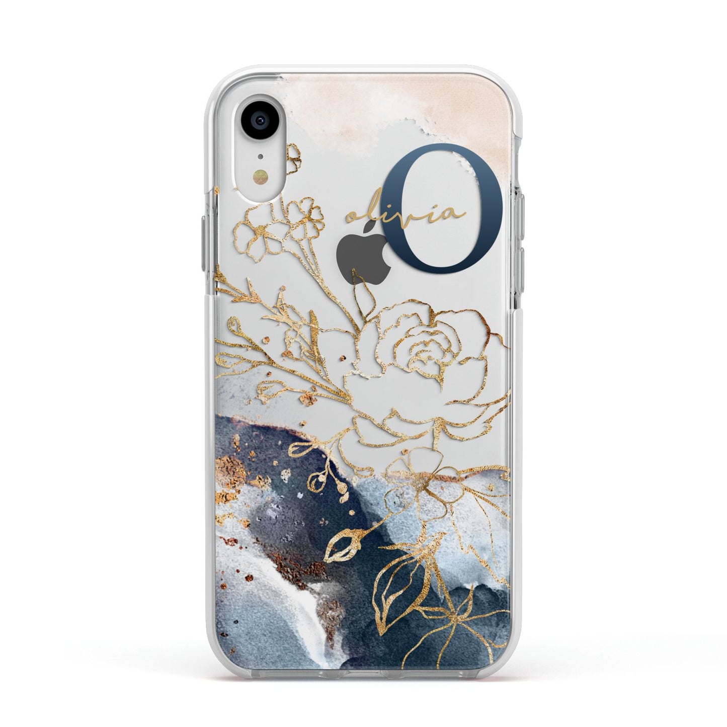 Watercolour Monogram Apple iPhone XR Impact Case White Edge on Silver Phone