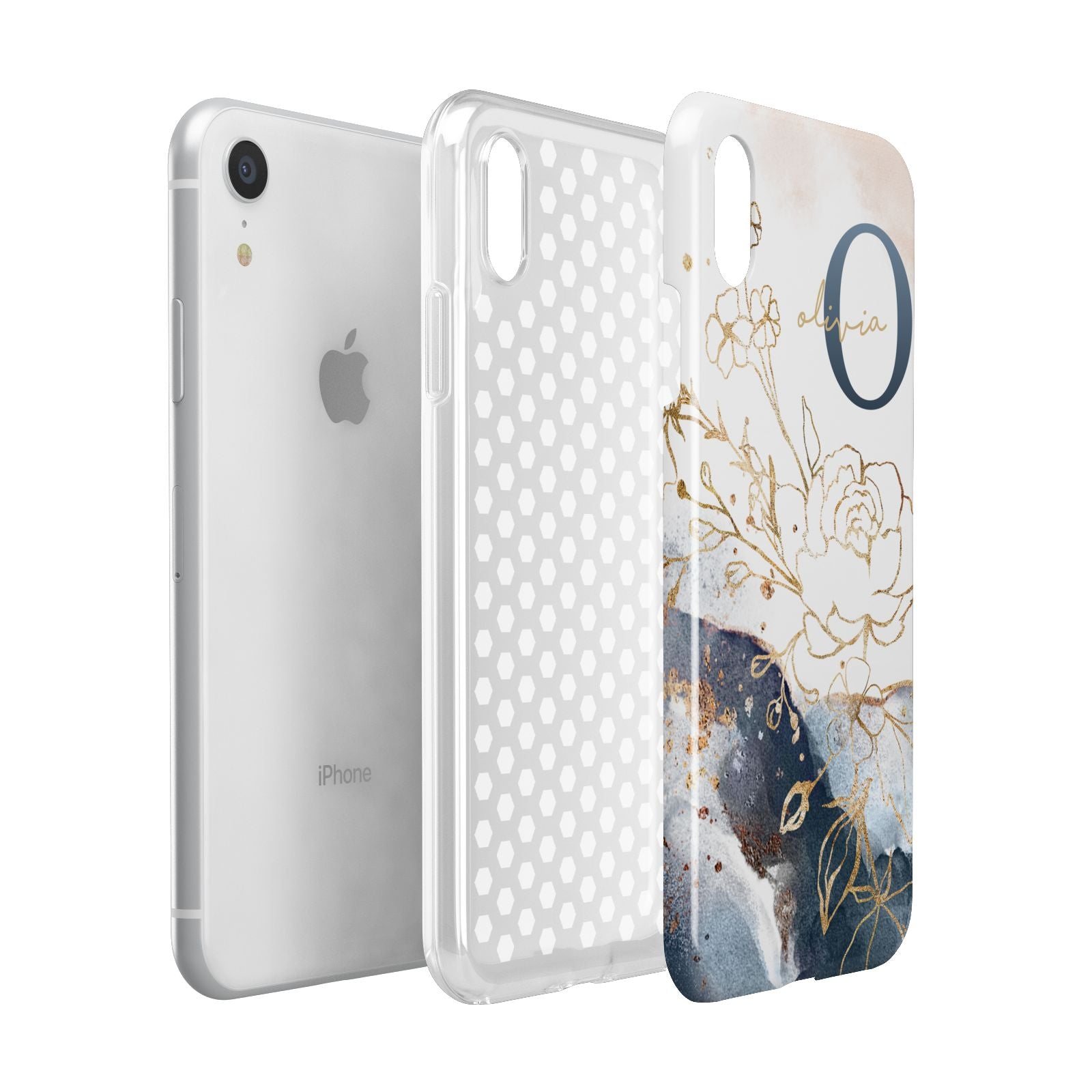 Watercolour Monogram Apple iPhone XR White 3D Tough Case Expanded view