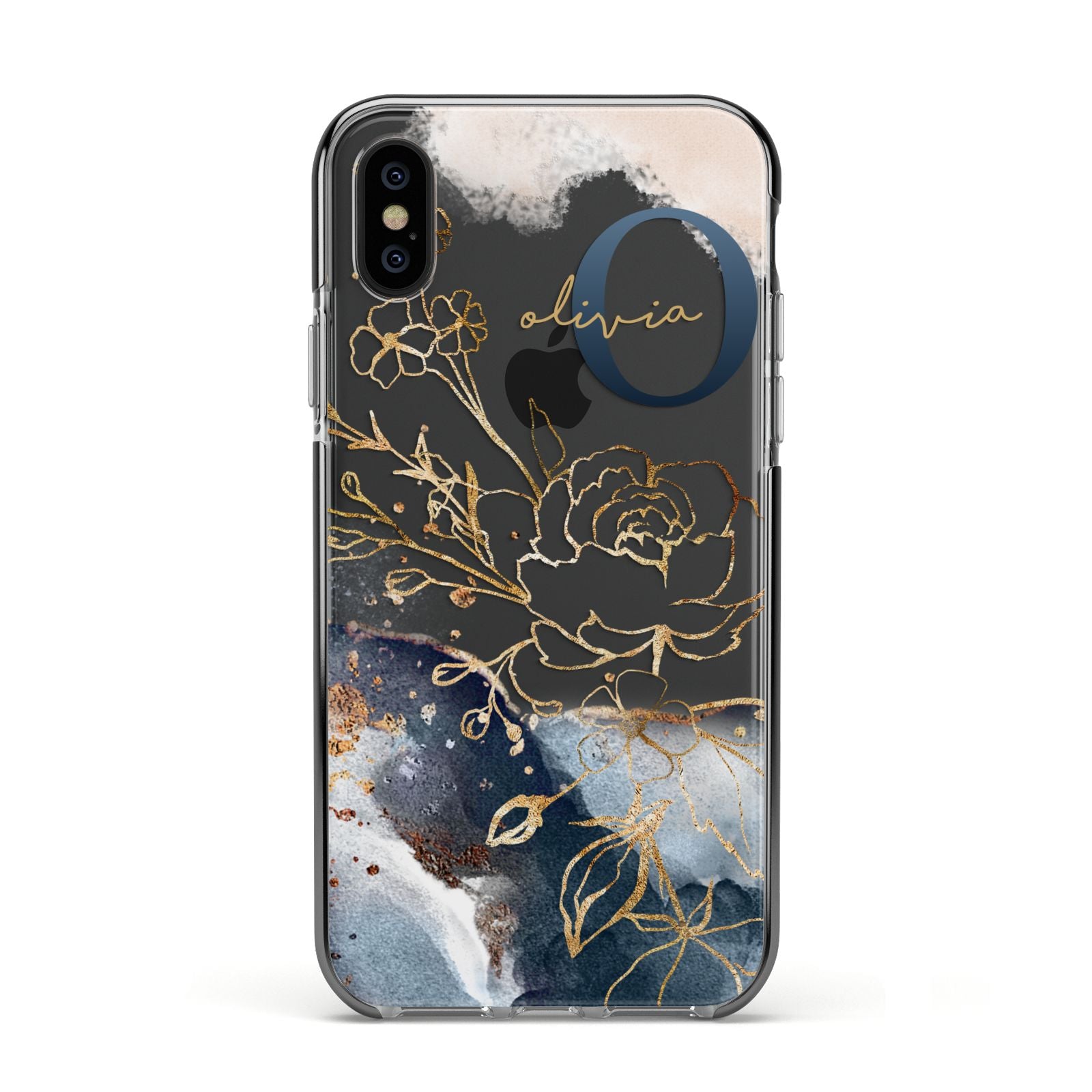 Watercolour Monogram Apple iPhone Xs Impact Case Black Edge on Black Phone