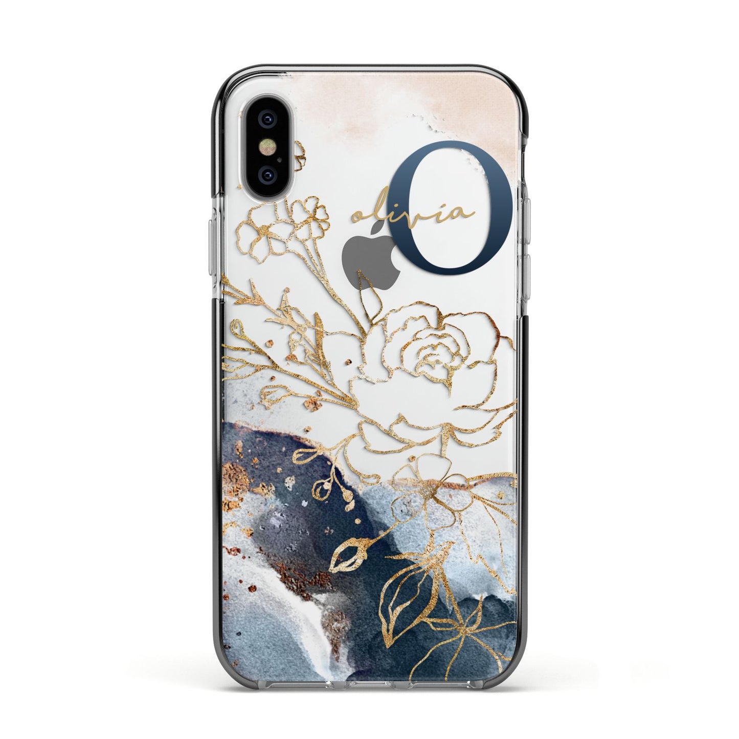 Watercolour Monogram Apple iPhone Xs Impact Case Black Edge on Silver Phone