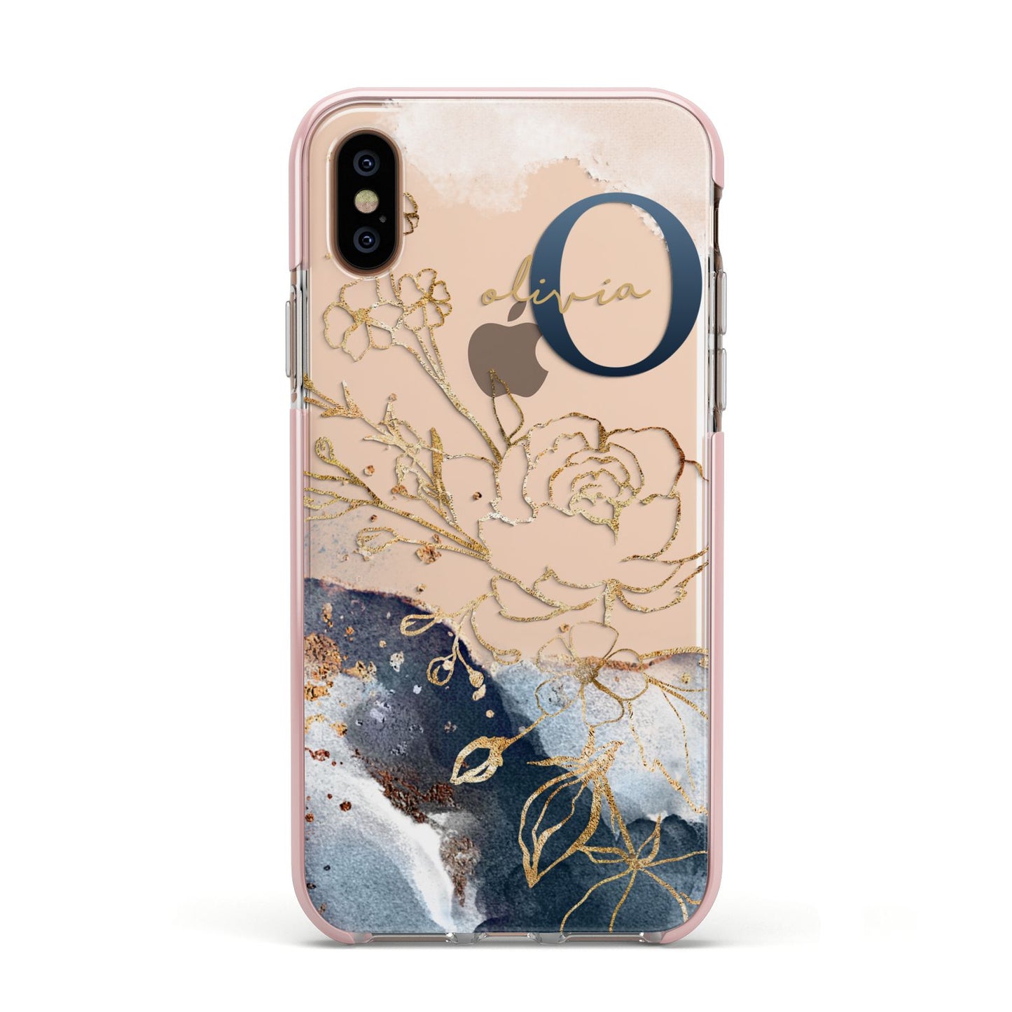 Watercolour Monogram Apple iPhone Xs Impact Case Pink Edge on Gold Phone