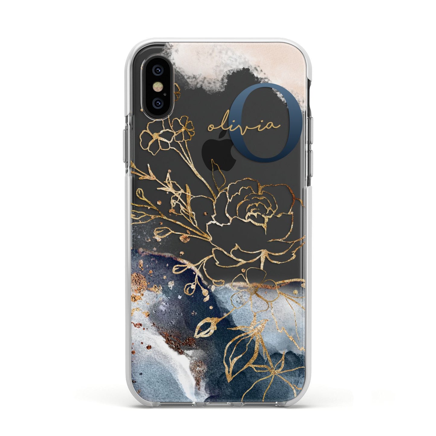 Watercolour Monogram Apple iPhone Xs Impact Case White Edge on Black Phone