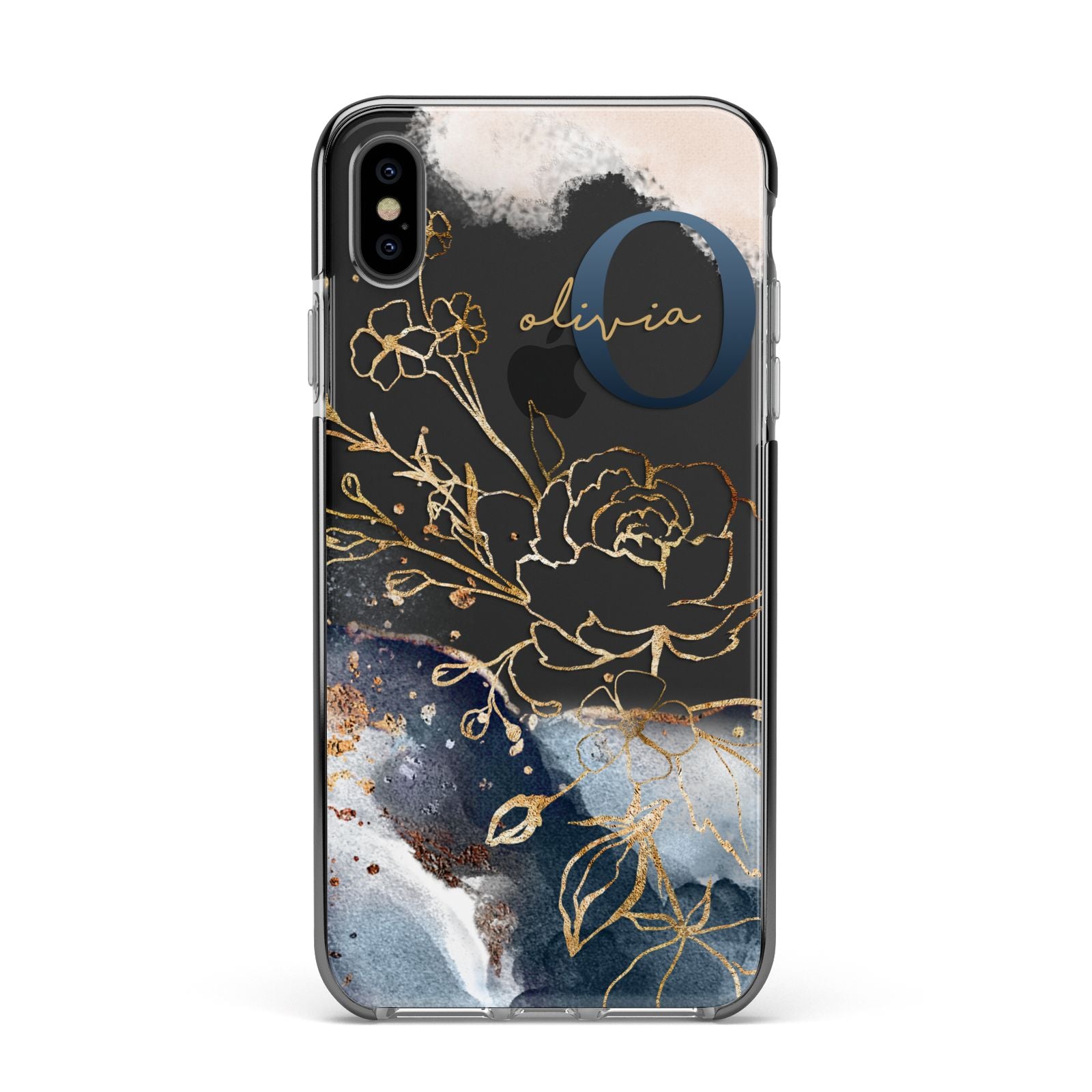 Watercolour Monogram Apple iPhone Xs Max Impact Case Black Edge on Black Phone