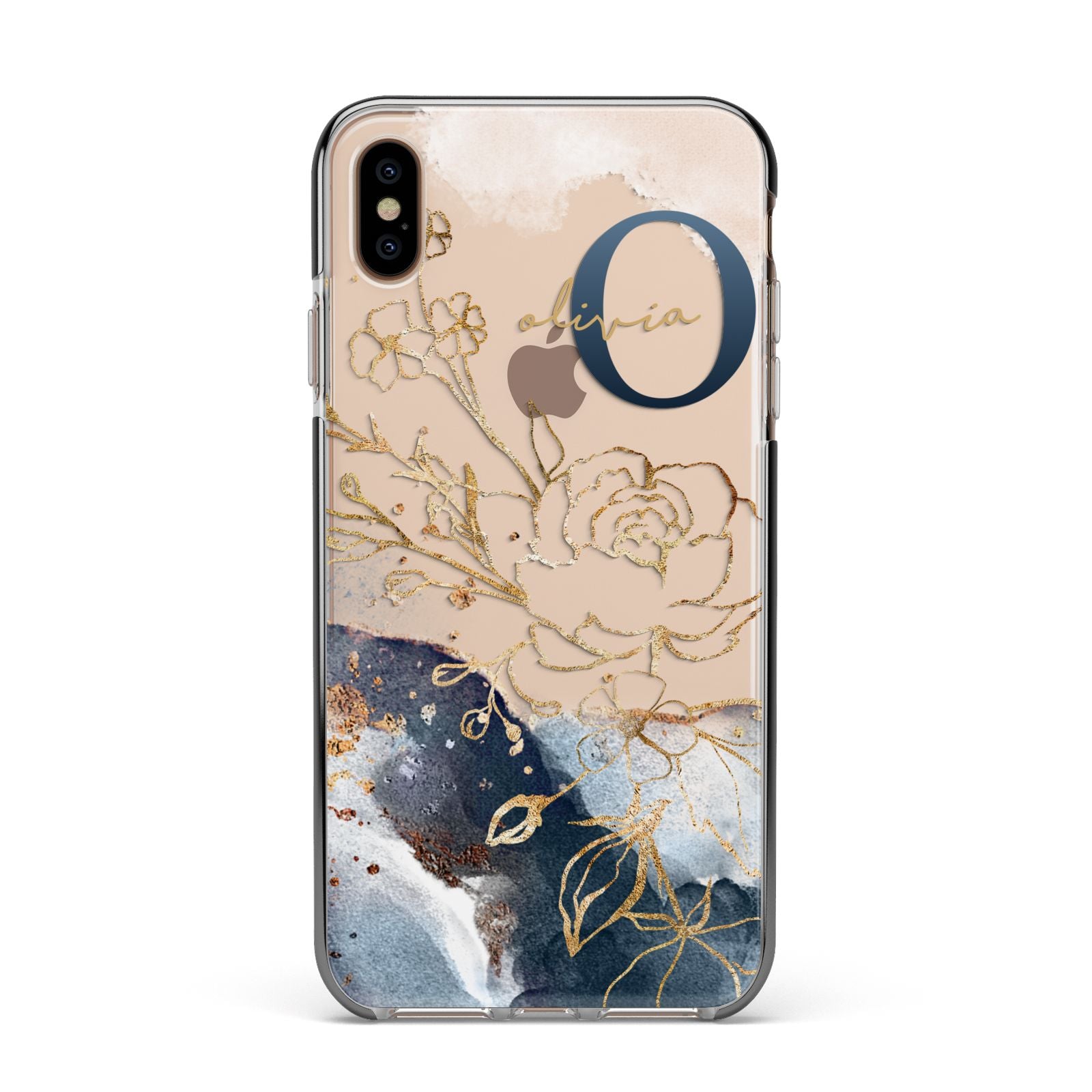 Watercolour Monogram Apple iPhone Xs Max Impact Case Black Edge on Gold Phone