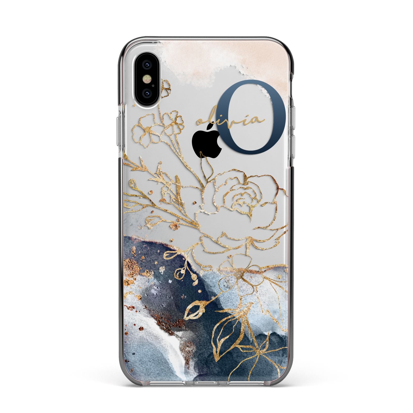 Watercolour Monogram Apple iPhone Xs Max Impact Case Black Edge on Silver Phone