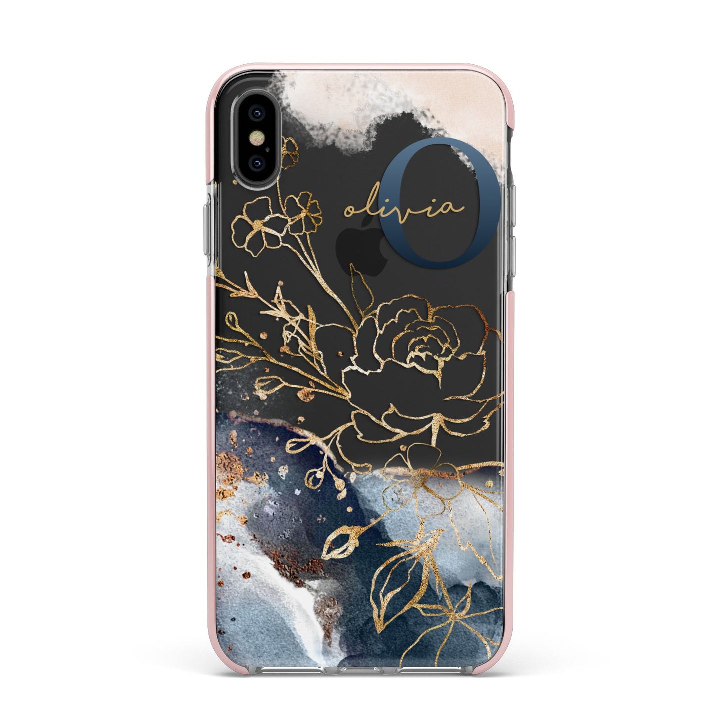 Watercolour Monogram Apple iPhone Xs Max Impact Case Pink Edge on Black Phone