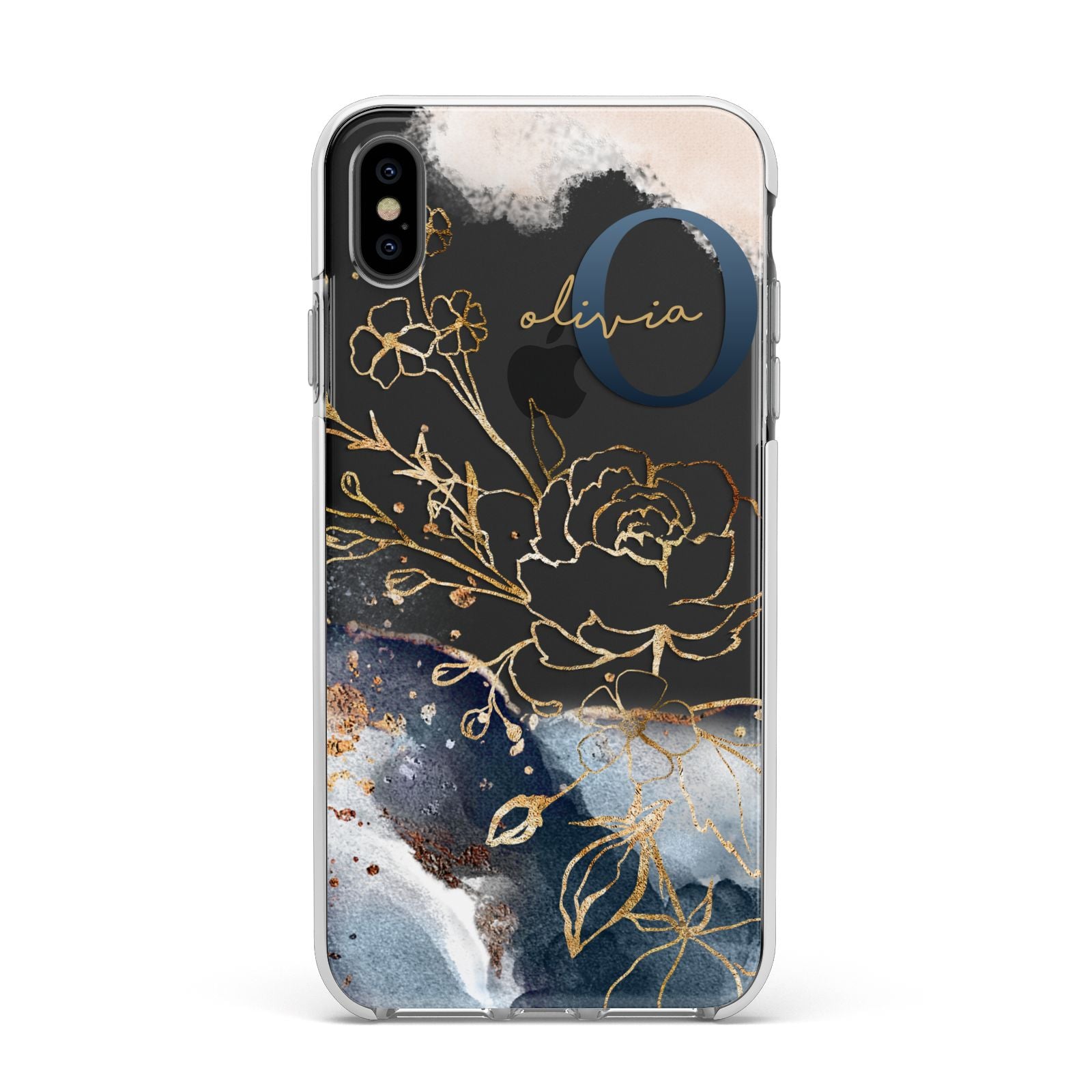 Watercolour Monogram Apple iPhone Xs Max Impact Case White Edge on Black Phone