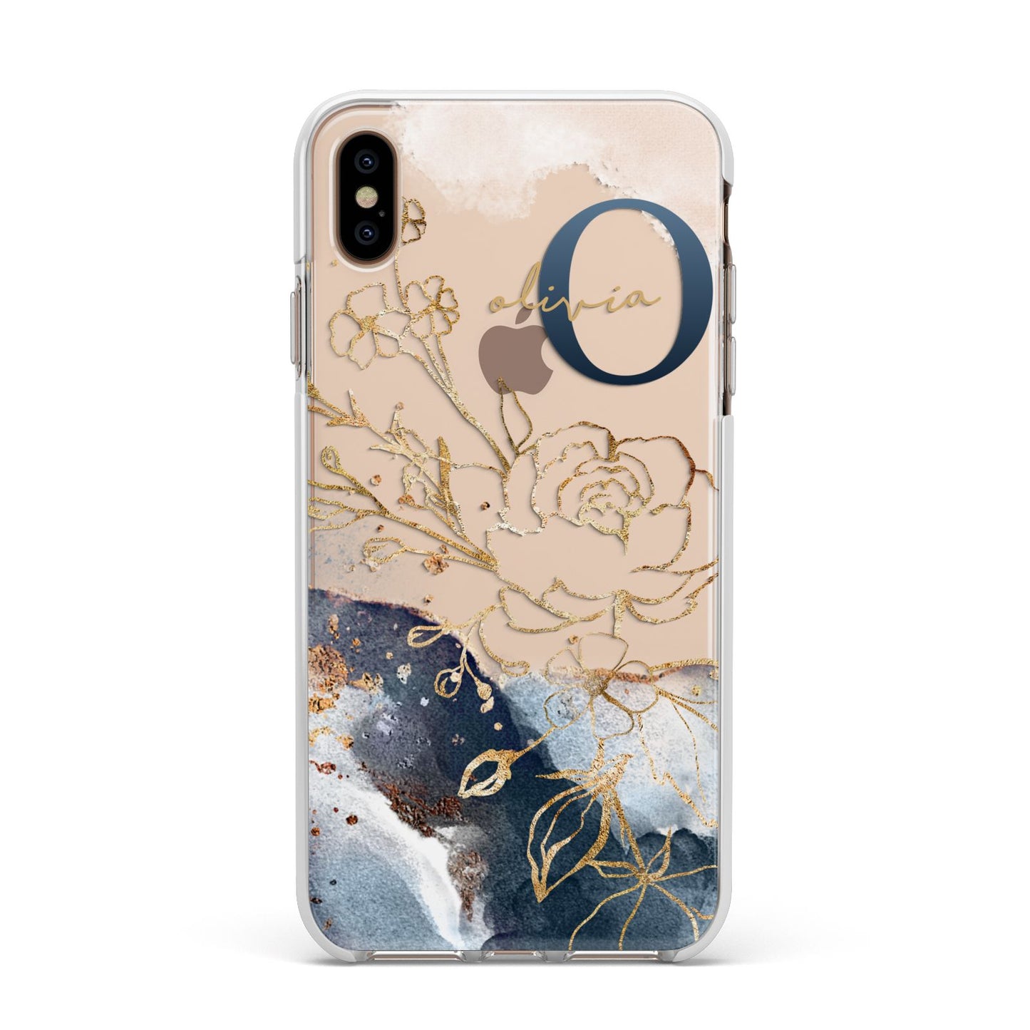 Watercolour Monogram Apple iPhone Xs Max Impact Case White Edge on Gold Phone