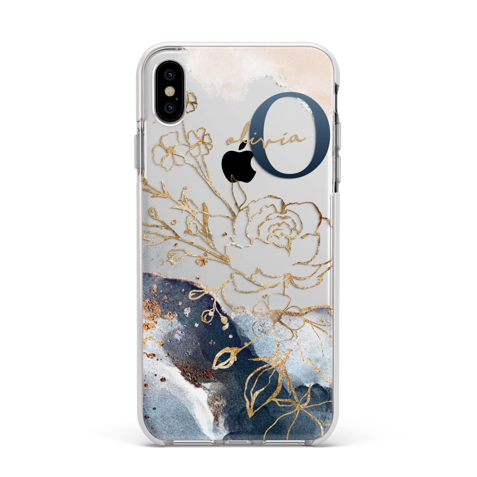 Watercolour Monogram Apple iPhone Xs Max Impact Case White Edge on Silver Phone