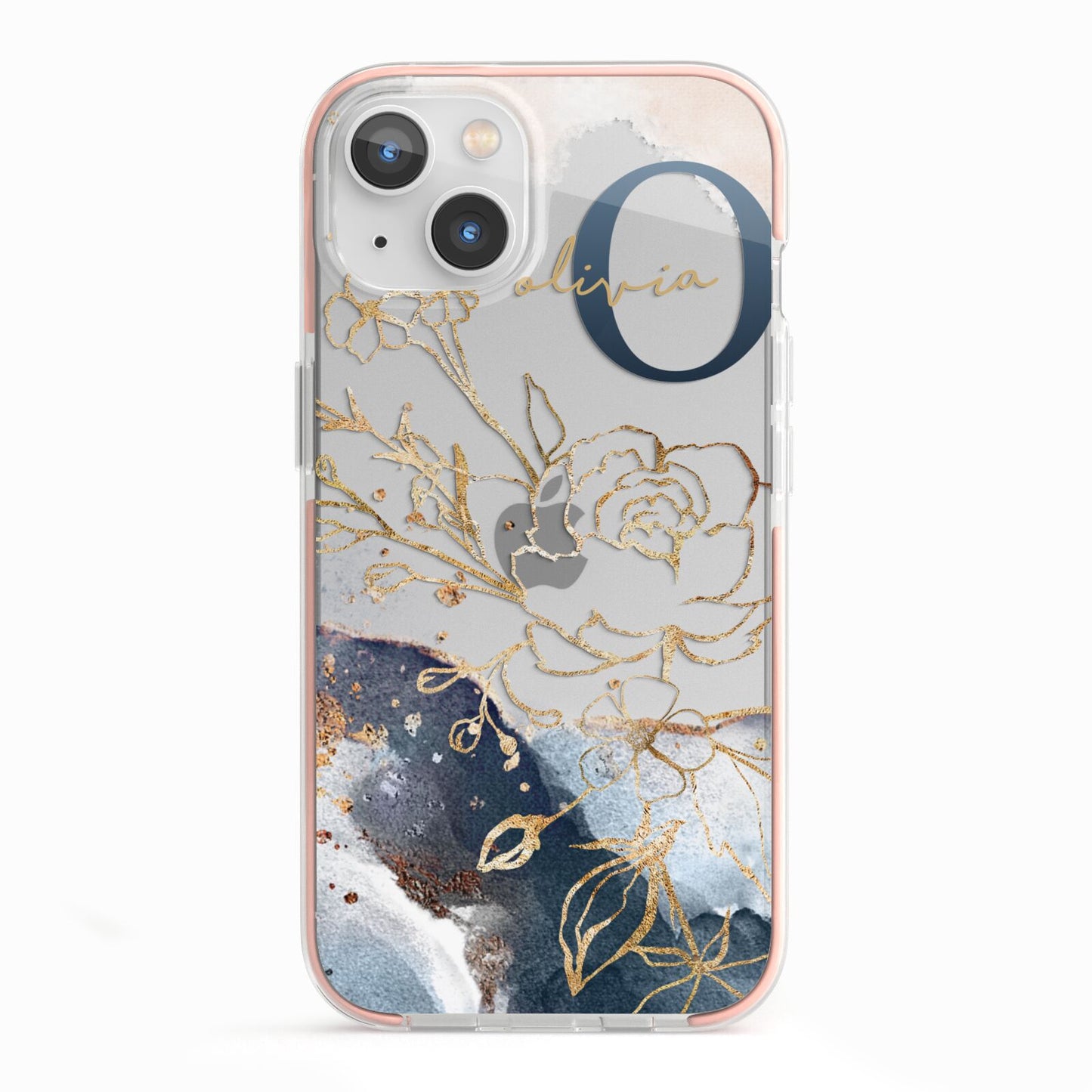 Watercolour Monogram iPhone 13 TPU Impact Case with Pink Edges