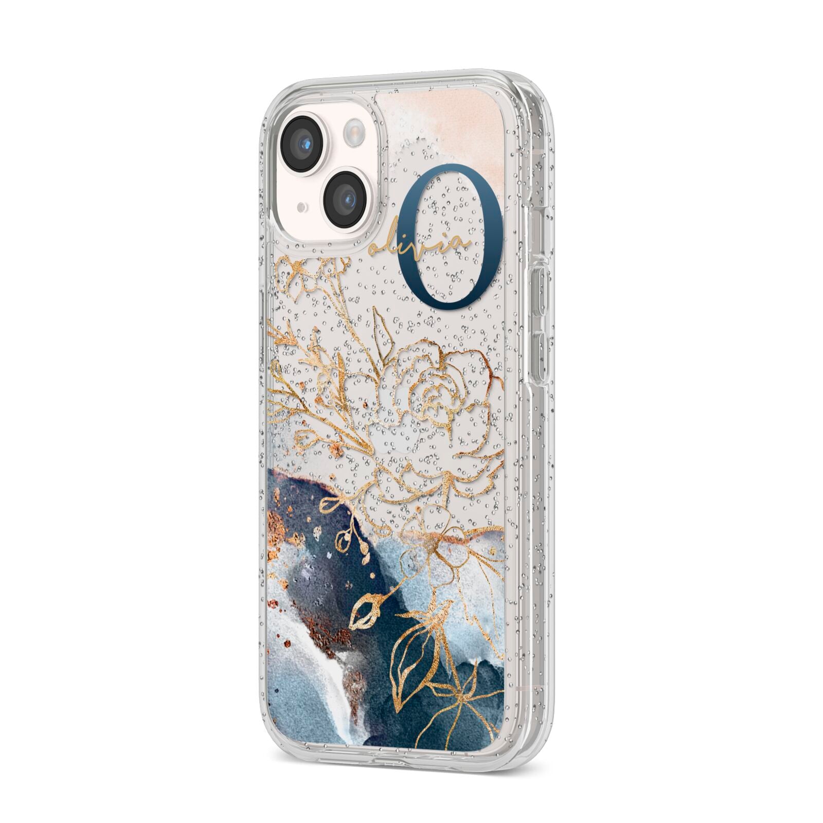 Watercolour Monogram iPhone 14 Glitter Tough Case Starlight Angled Image