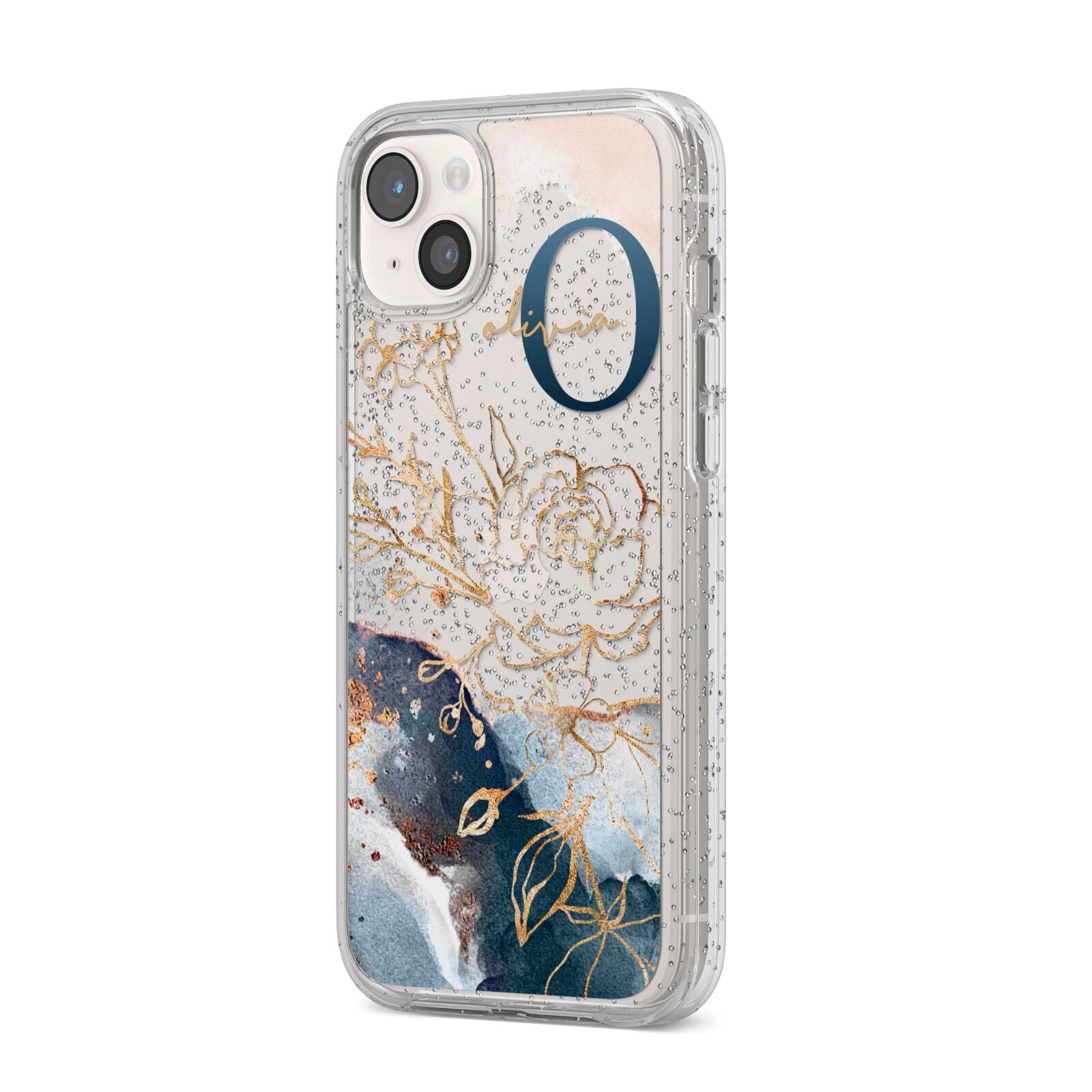 Watercolour Monogram iPhone 14 Plus Glitter Tough Case Starlight Angled Image