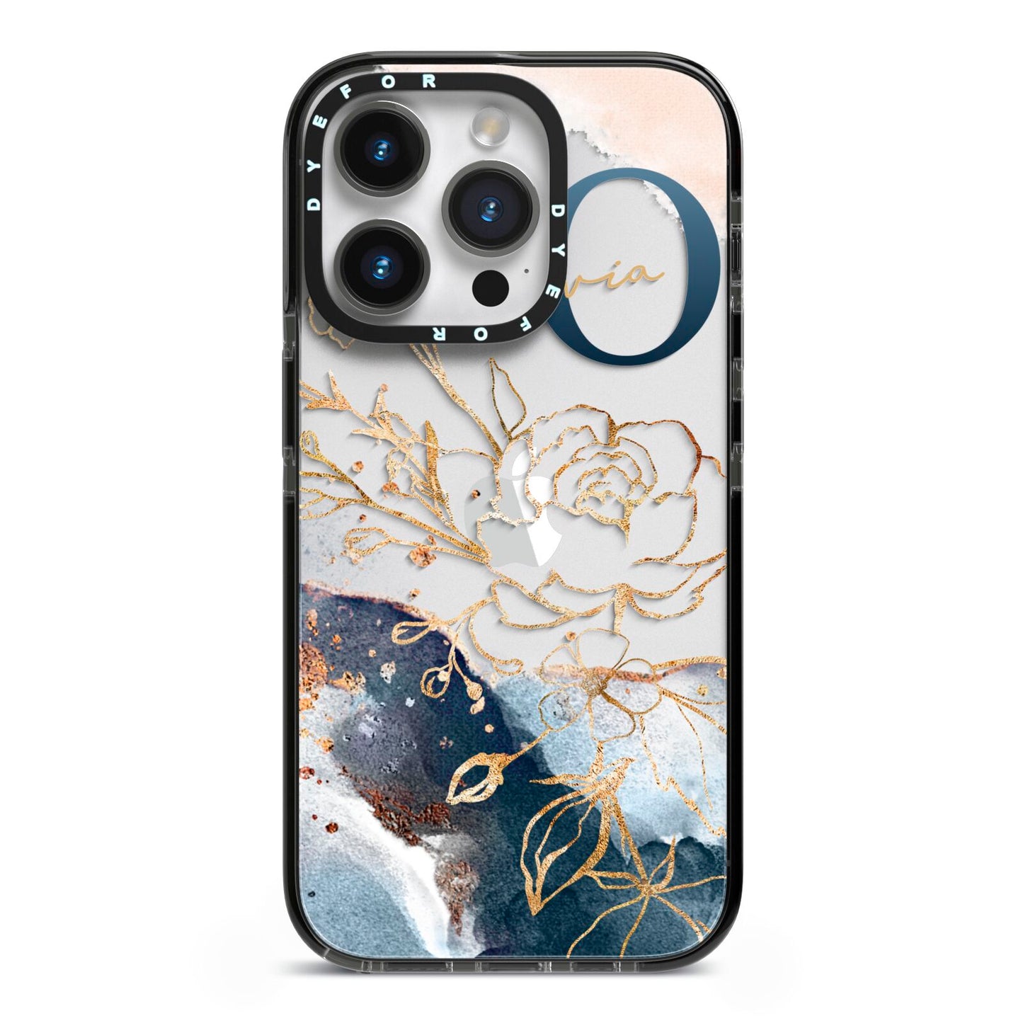 Watercolour Monogram iPhone 14 Pro Black Impact Case on Silver phone