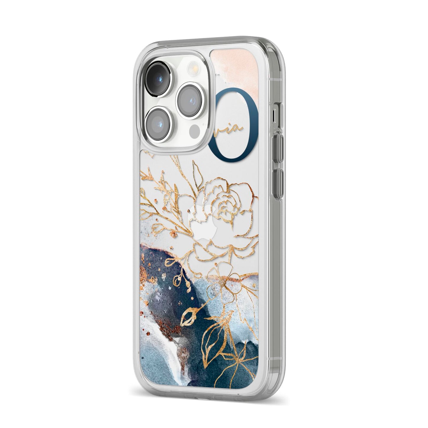 Watercolour Monogram iPhone 14 Pro Clear Tough Case Silver Angled Image