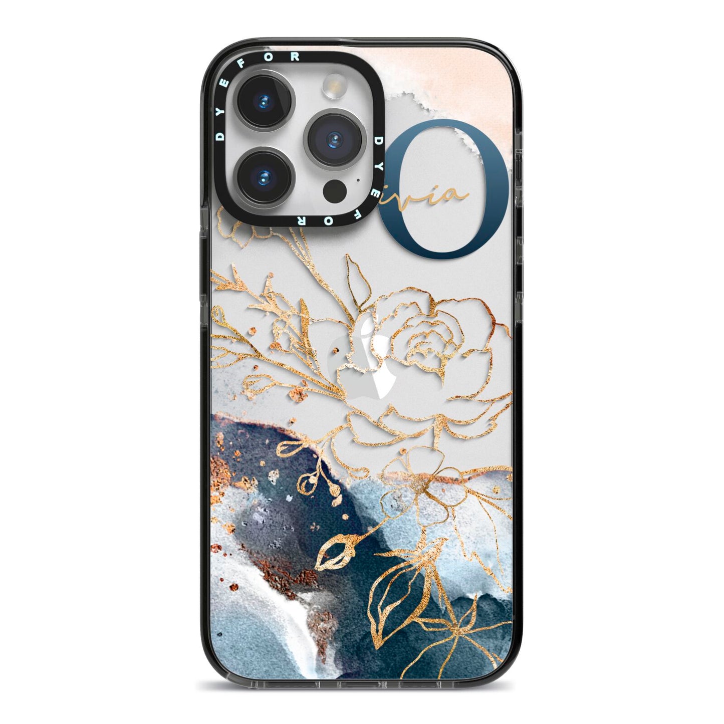 Watercolour Monogram iPhone 14 Pro Max Black Impact Case on Silver phone