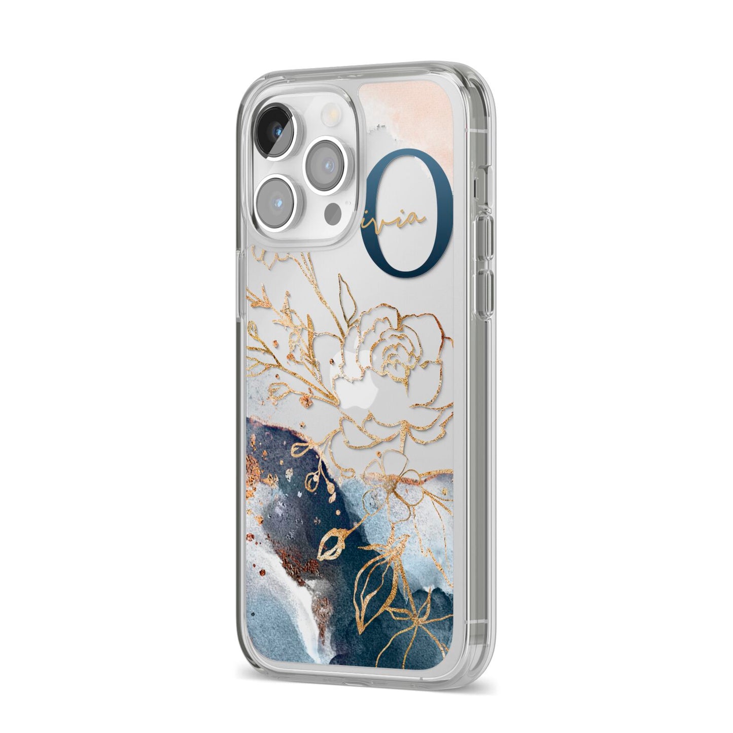 Watercolour Monogram iPhone 14 Pro Max Clear Tough Case Silver Angled Image