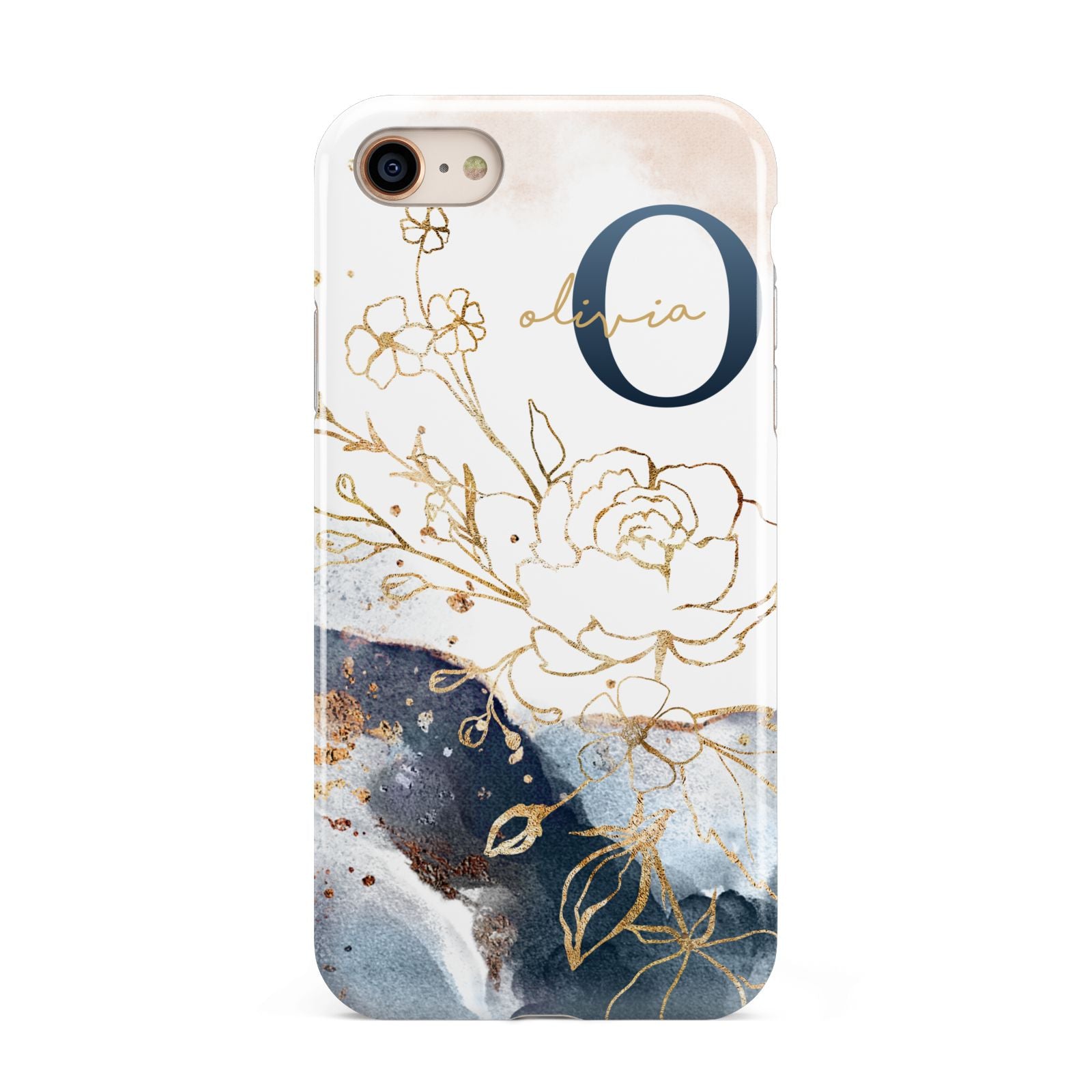 Watercolour Monogram iPhone 8 3D Tough Case on Gold Phone