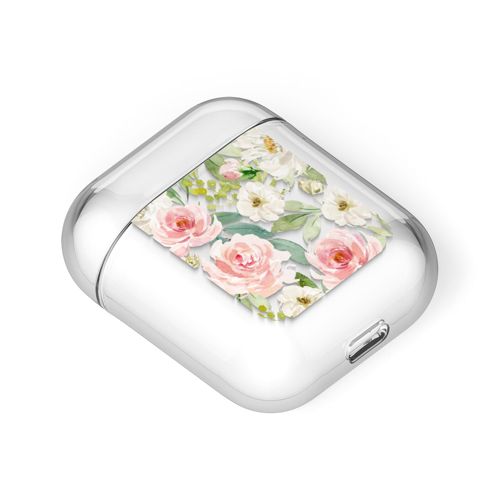 Watercolour Peonies Roses and Foliage AirPods Case Laid Flat