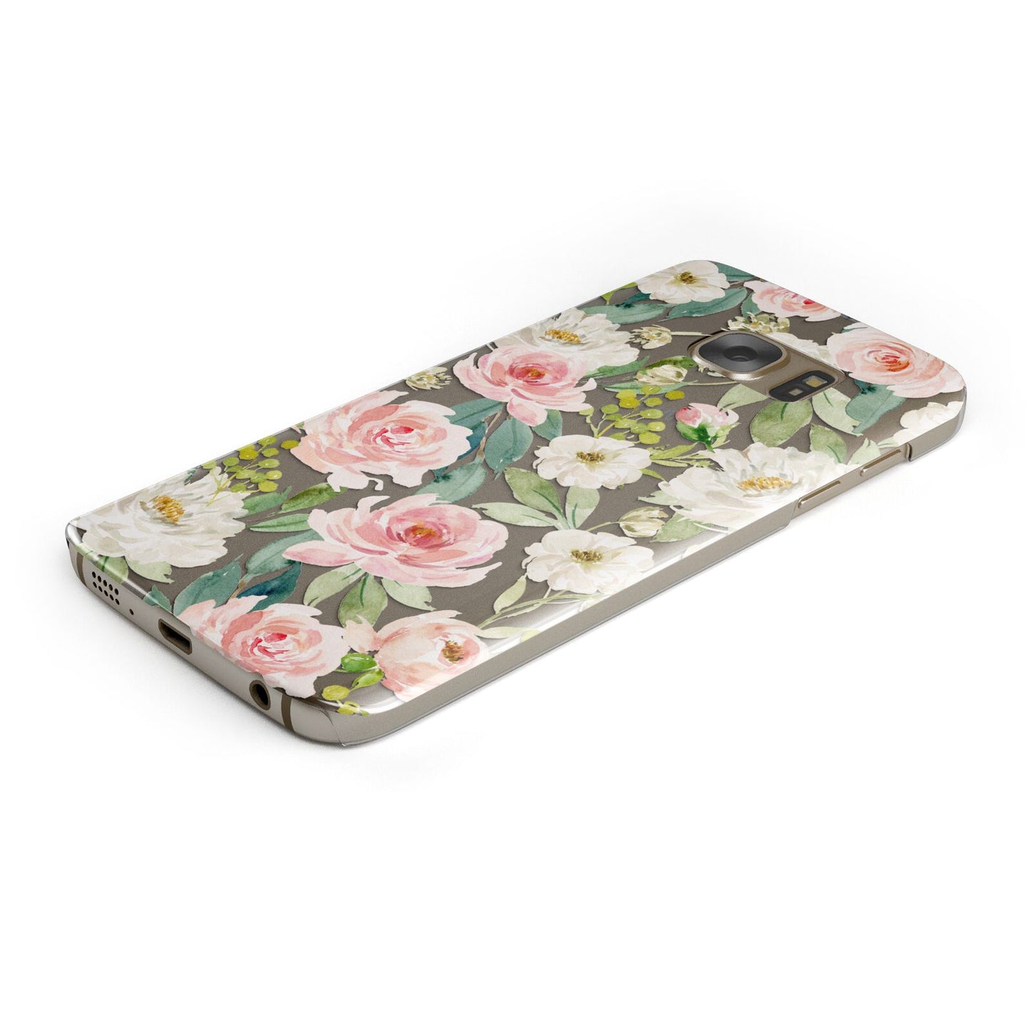 Watercolour Peonies Roses and Foliage Protective Samsung Galaxy Case Angled Image