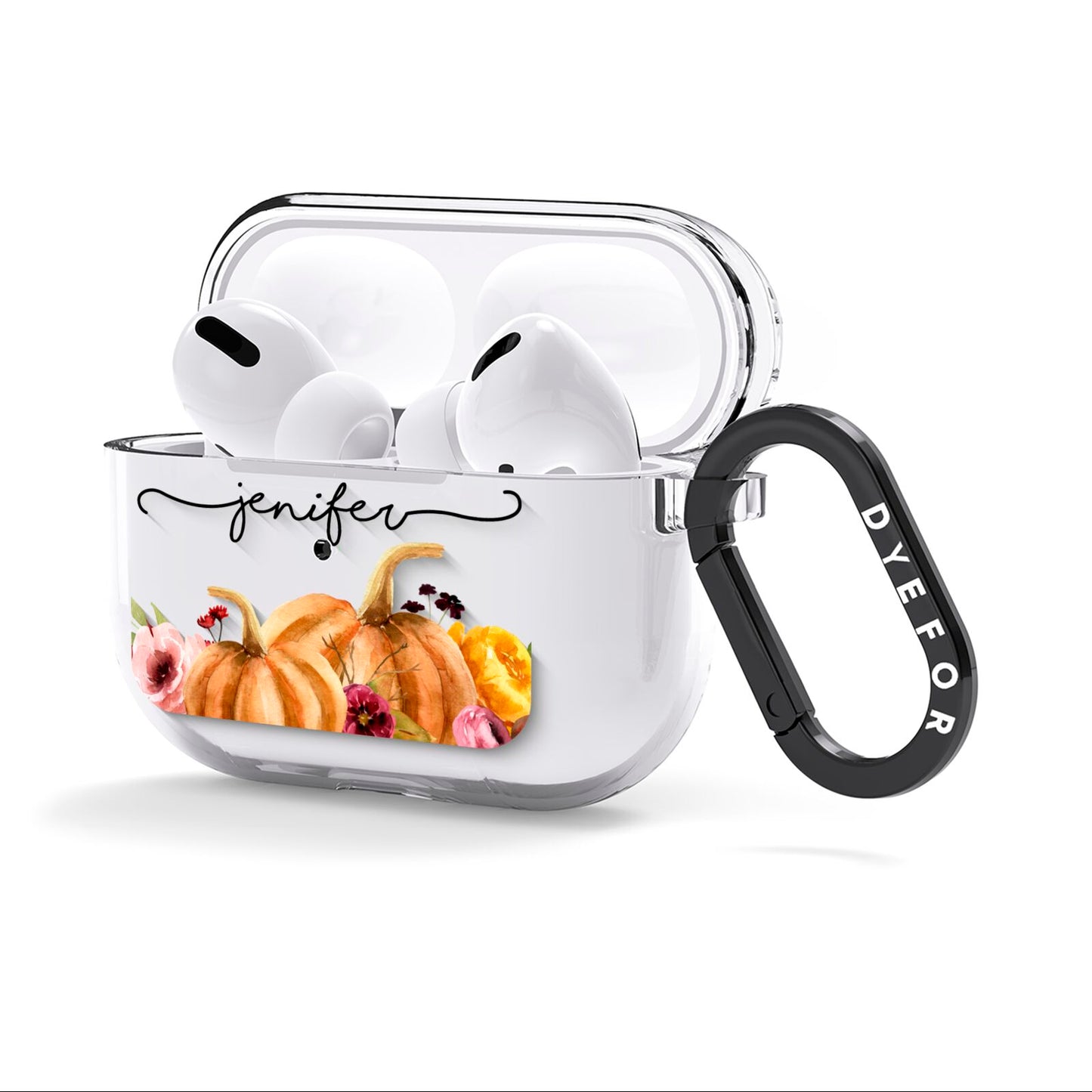 Watercolour Pumpkins with Black Horizontal Text AirPods Clear Case 3rd Gen Side Image