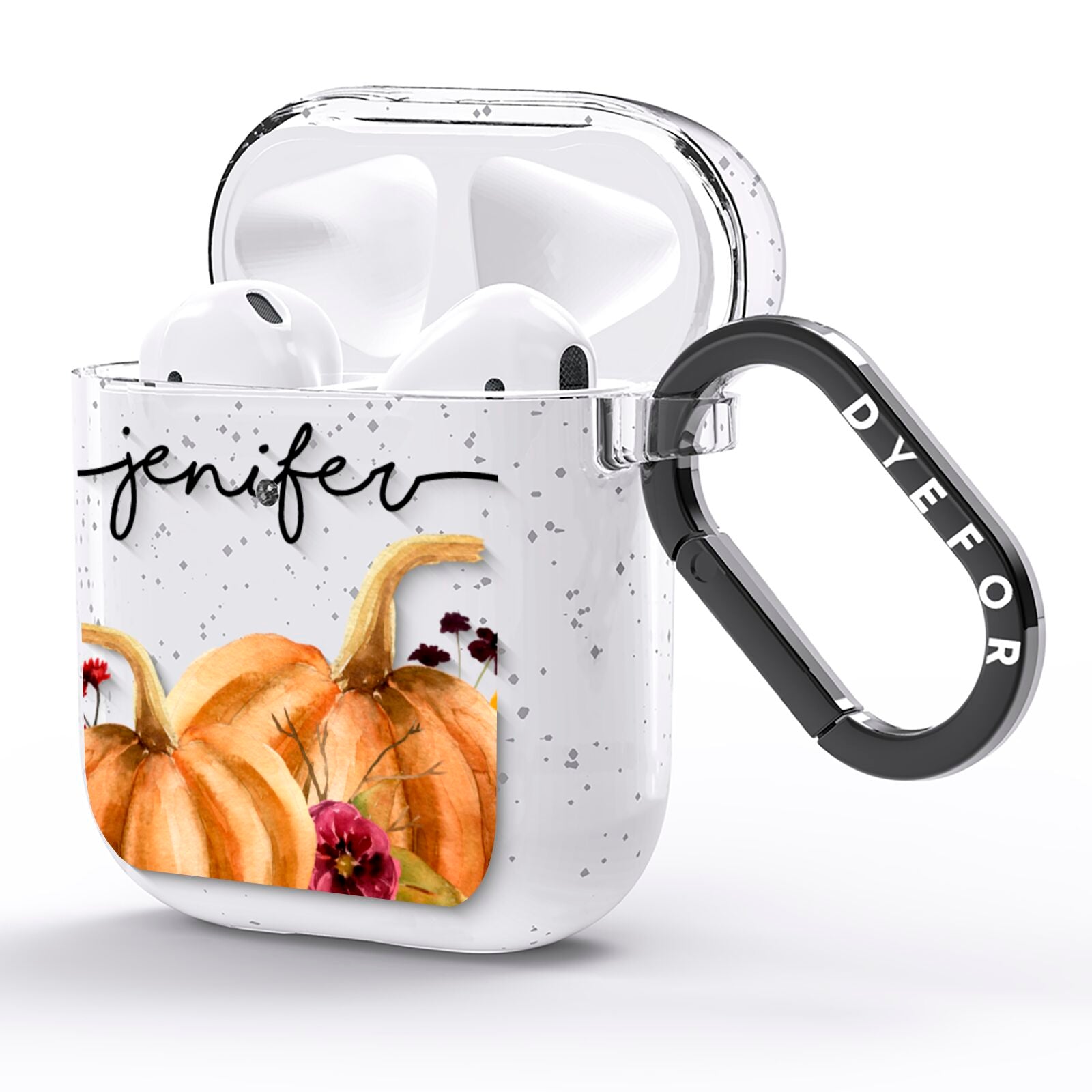 Watercolour Pumpkins with Black Horizontal Text AirPods Glitter Case Side Image