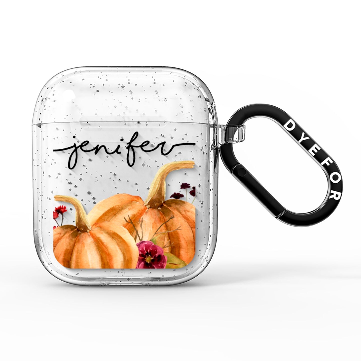 Watercolour Pumpkins with Black Horizontal Text AirPods Glitter Case