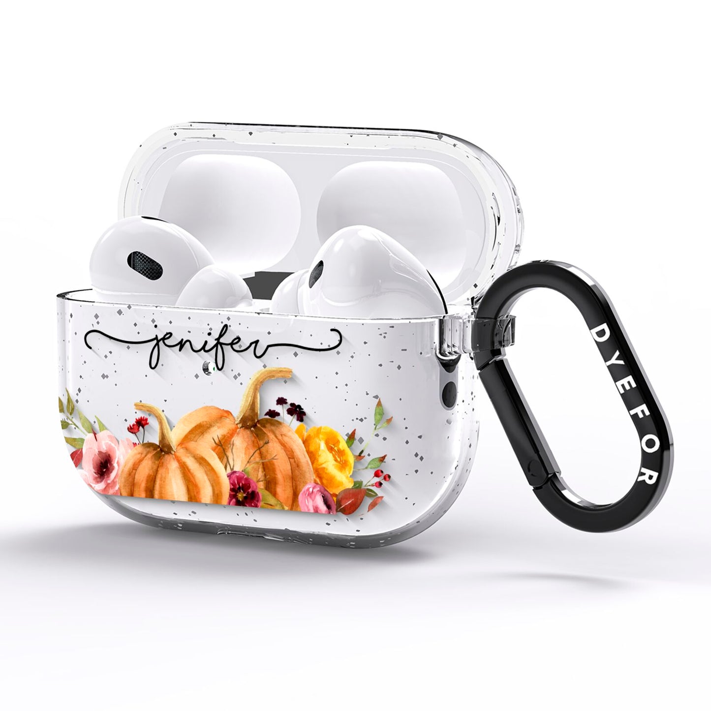 Watercolour Pumpkins with Black Horizontal Text AirPods Pro Glitter Case Side Image