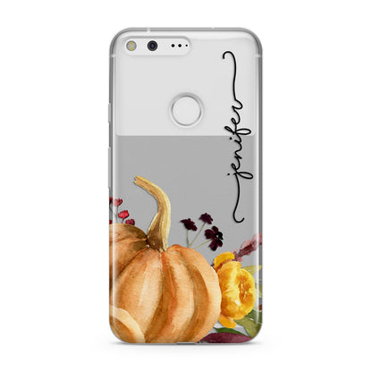 Watercolour Pumpkins with Black Vertical Text Google Pixel Case