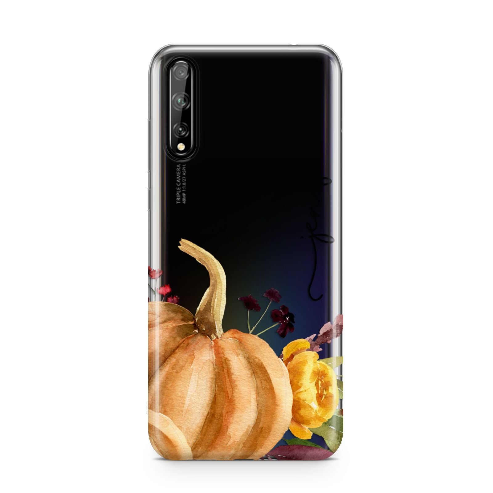 Watercolour Pumpkins with Black Vertical Text Huawei Enjoy 10s Phone Case